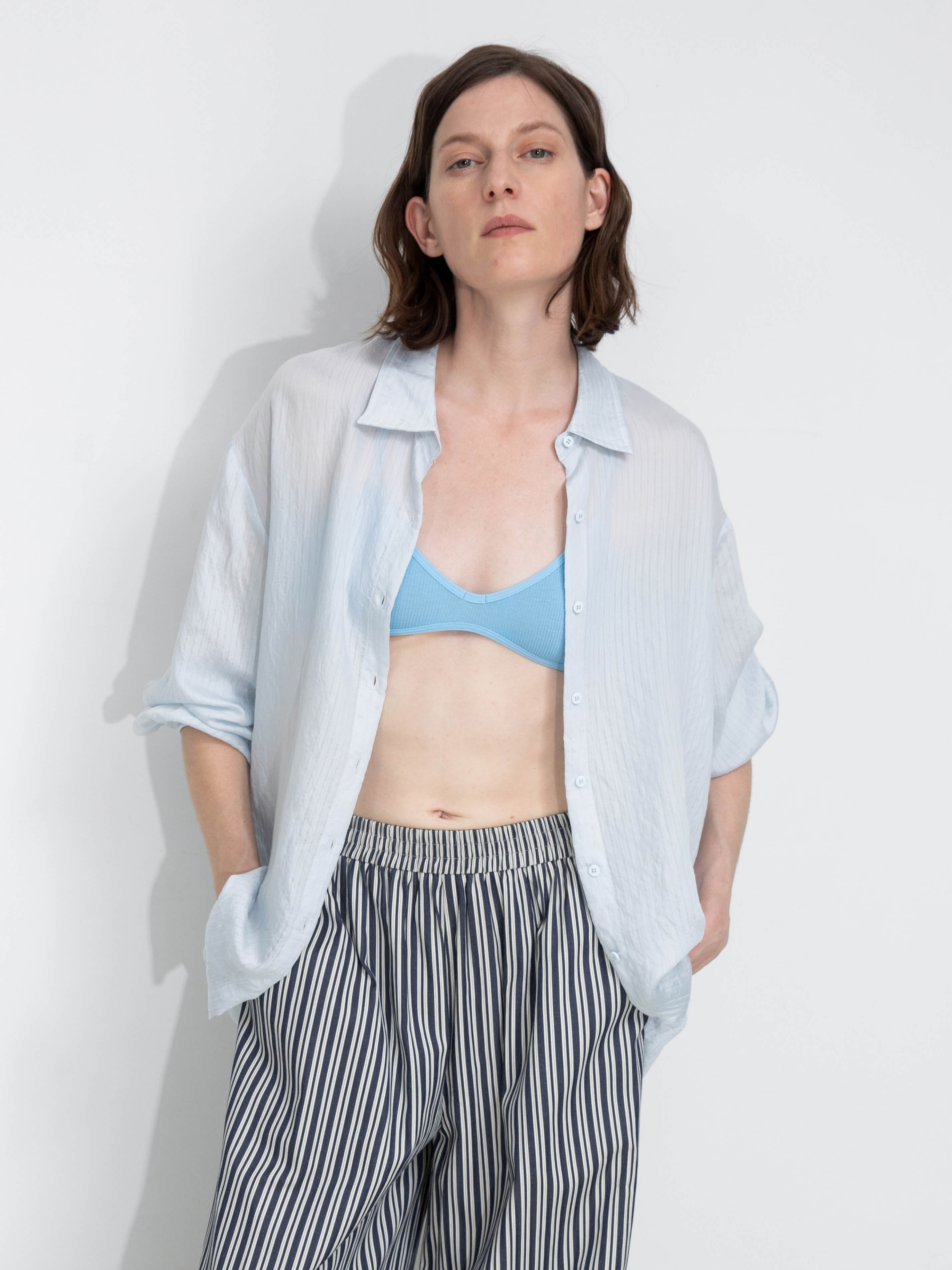 Semi-Sheer Oversized Striped Pattern Shirt-2