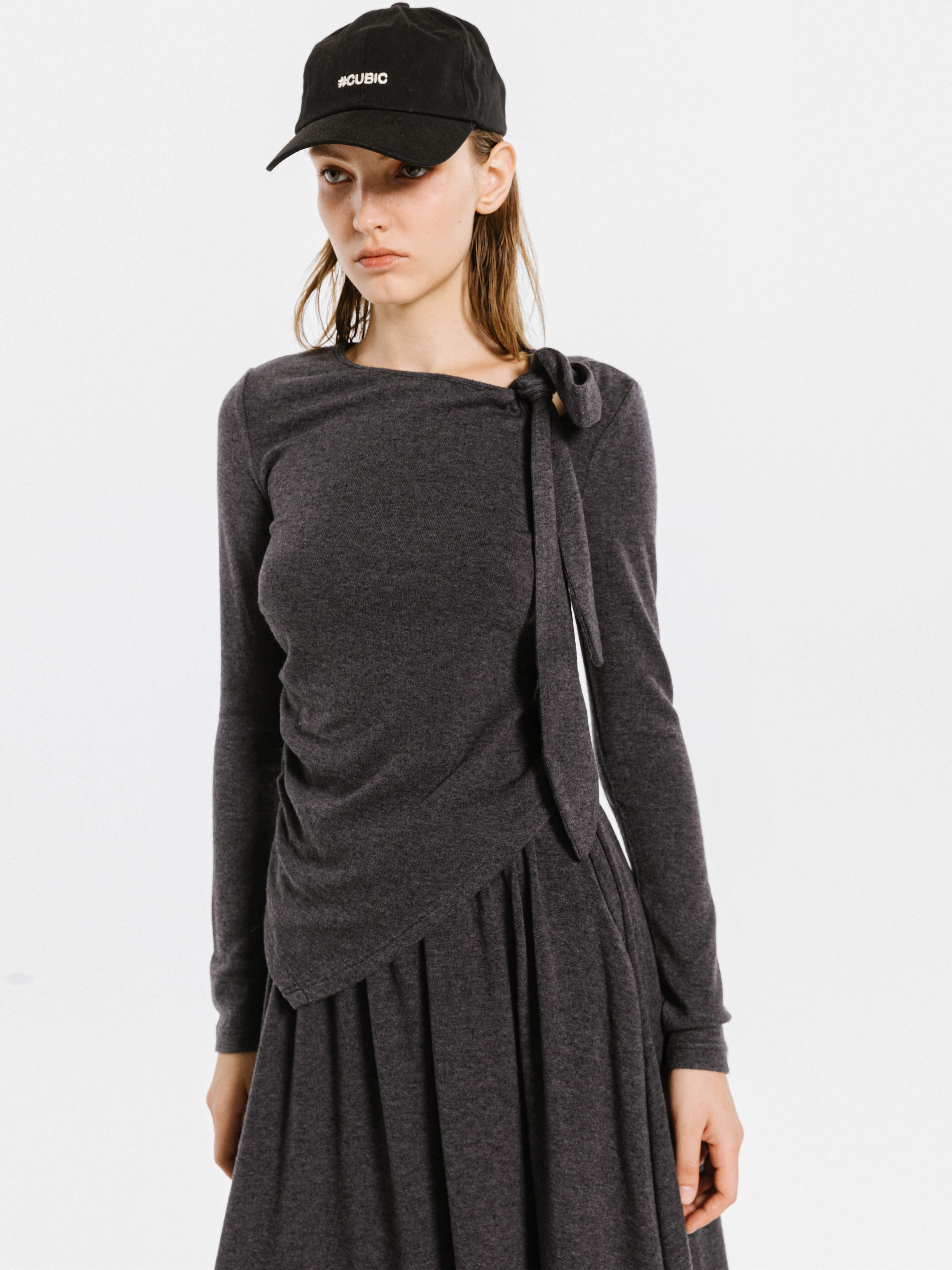Gray Irregular Knit Top-2