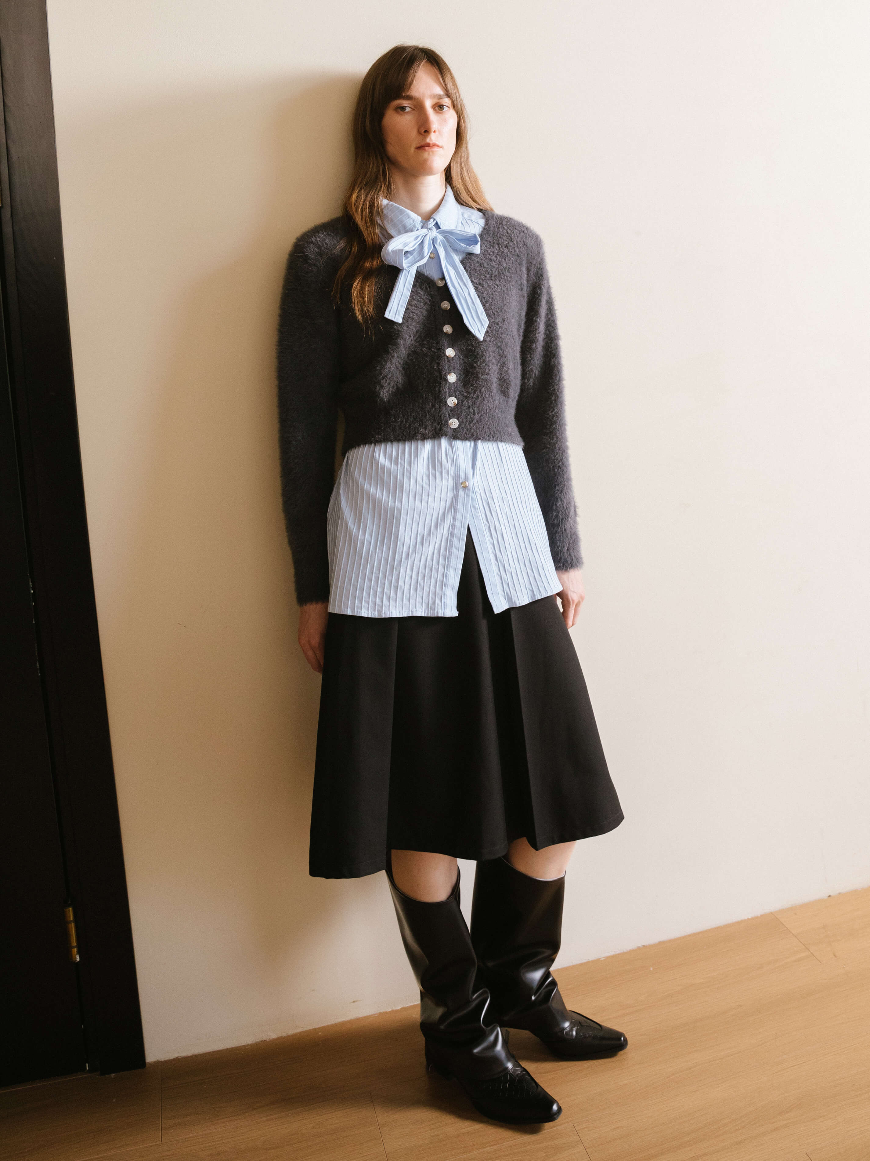 Fluffy Cropped Knit Cardigan-2