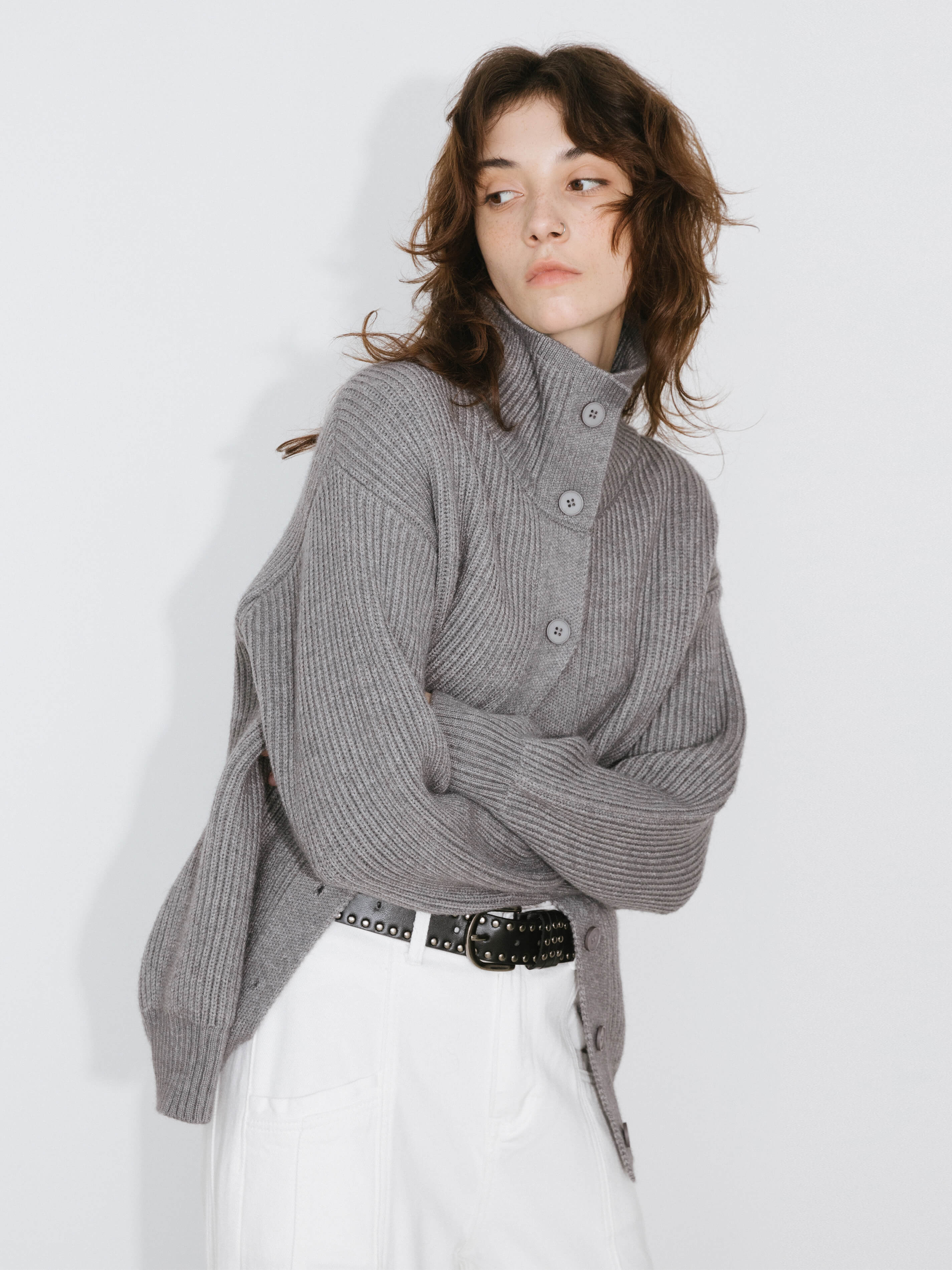 High Neck Boxy Knit Cardigan-2