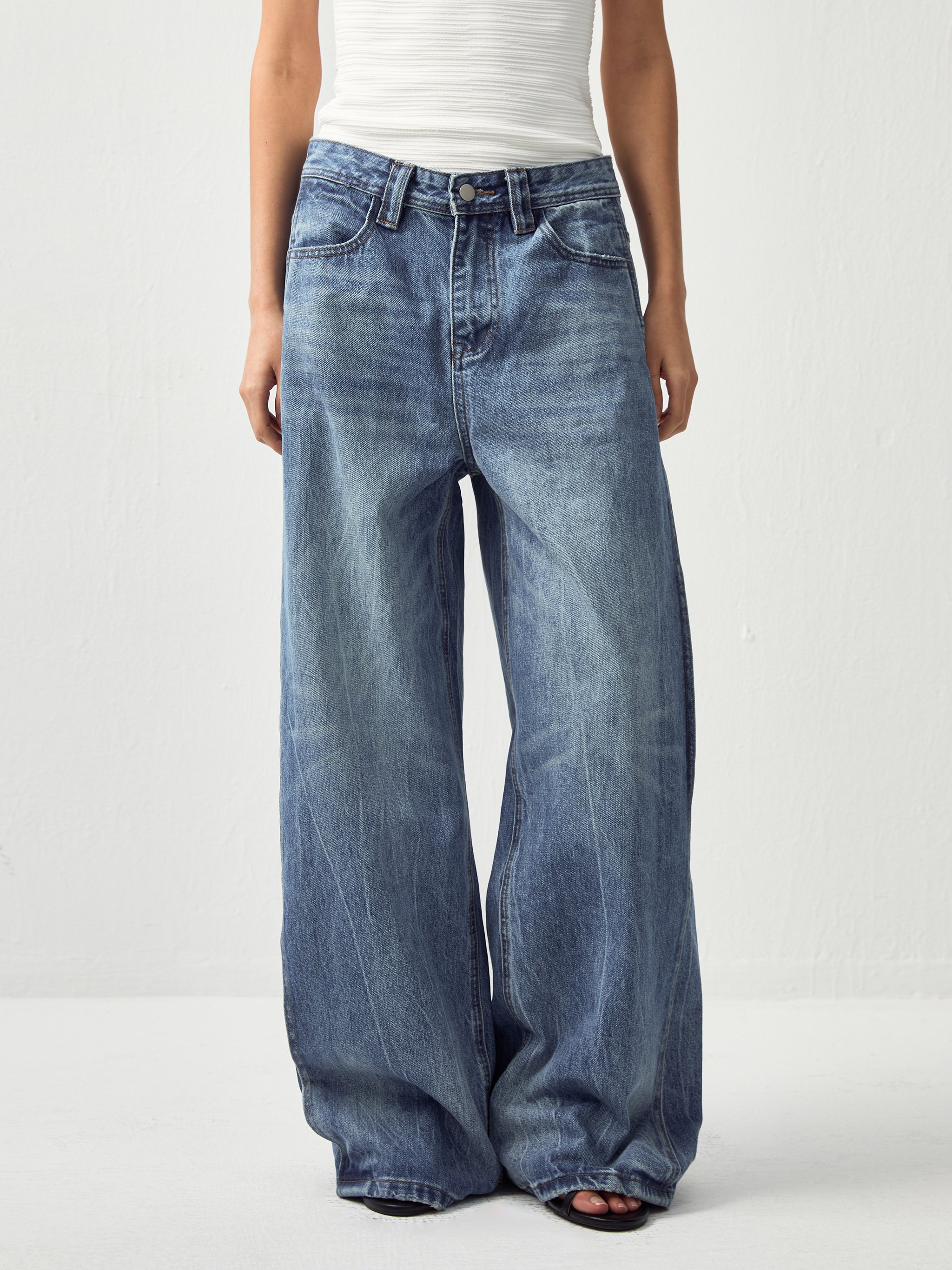 CUBIC Vintage Deconstructed Wide-Leg Jeans-2