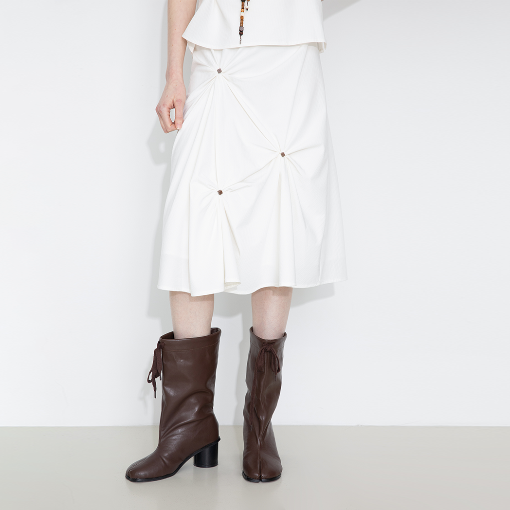 3D Pleated High-Waisted A-Line Skirt-3