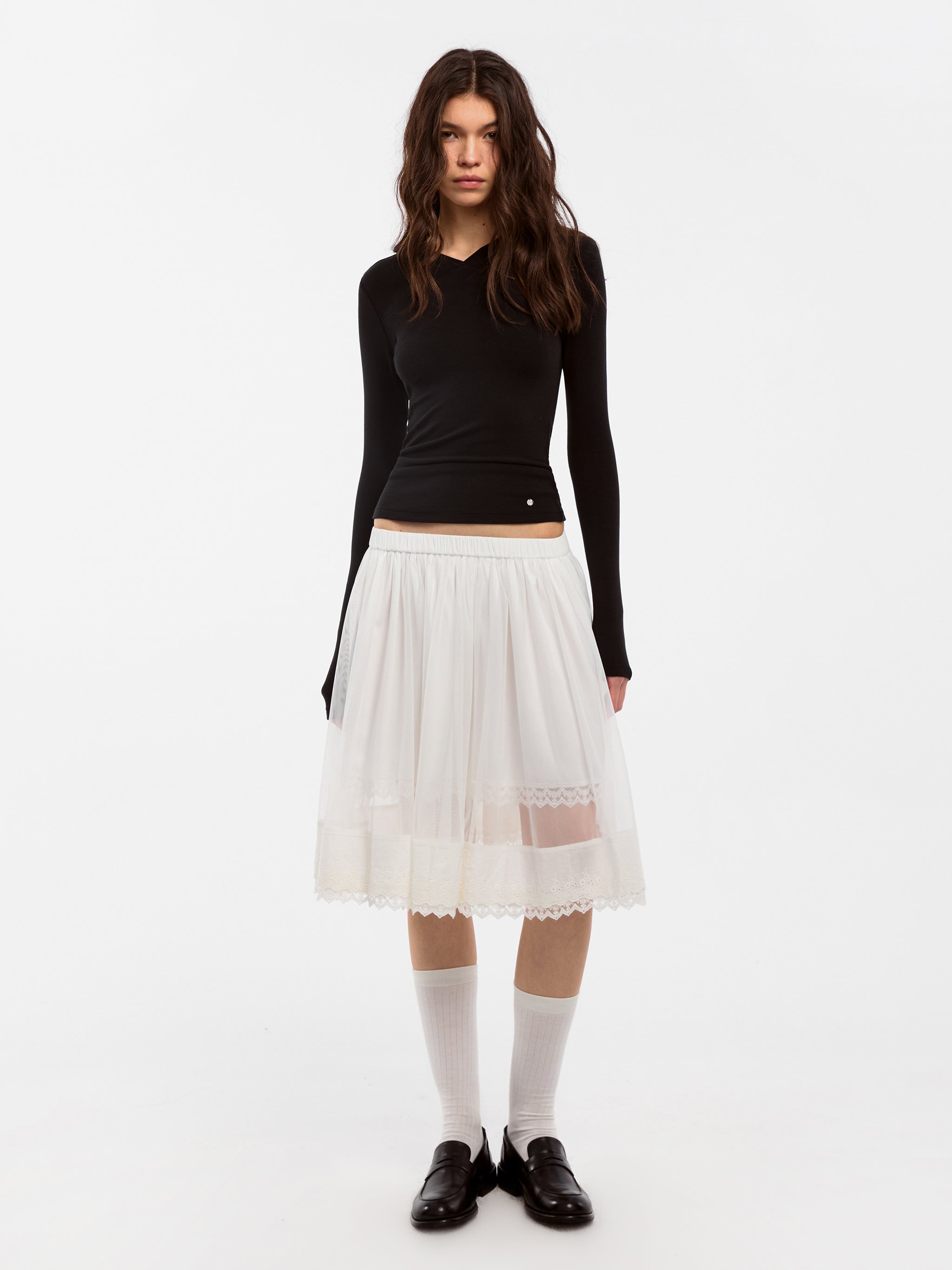 CUBIC Lace-up Mesh Skirt-2