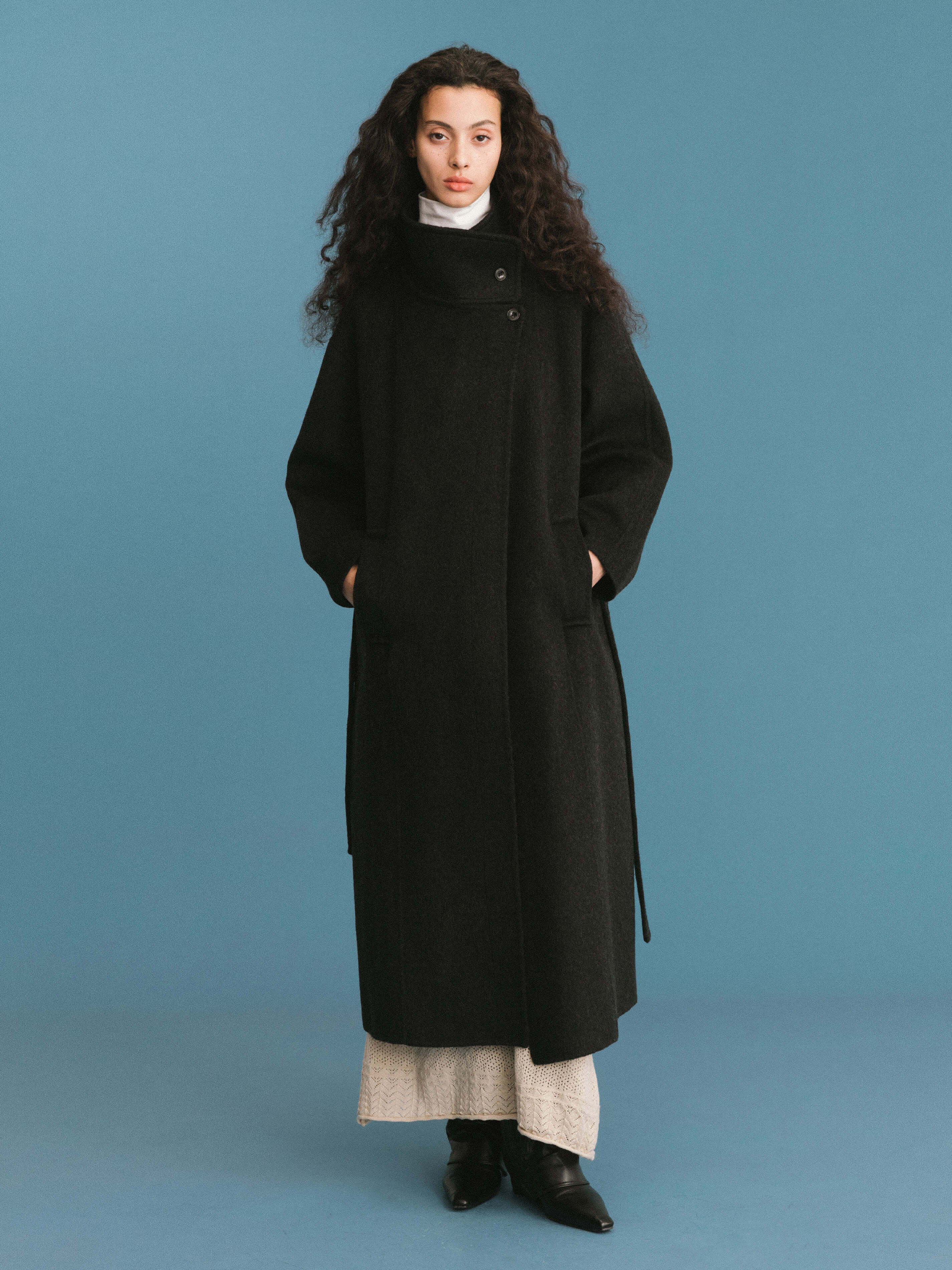 ONE BY CUBIC Double Face Tailored 100% Sheep Wool Coat with Belt-2