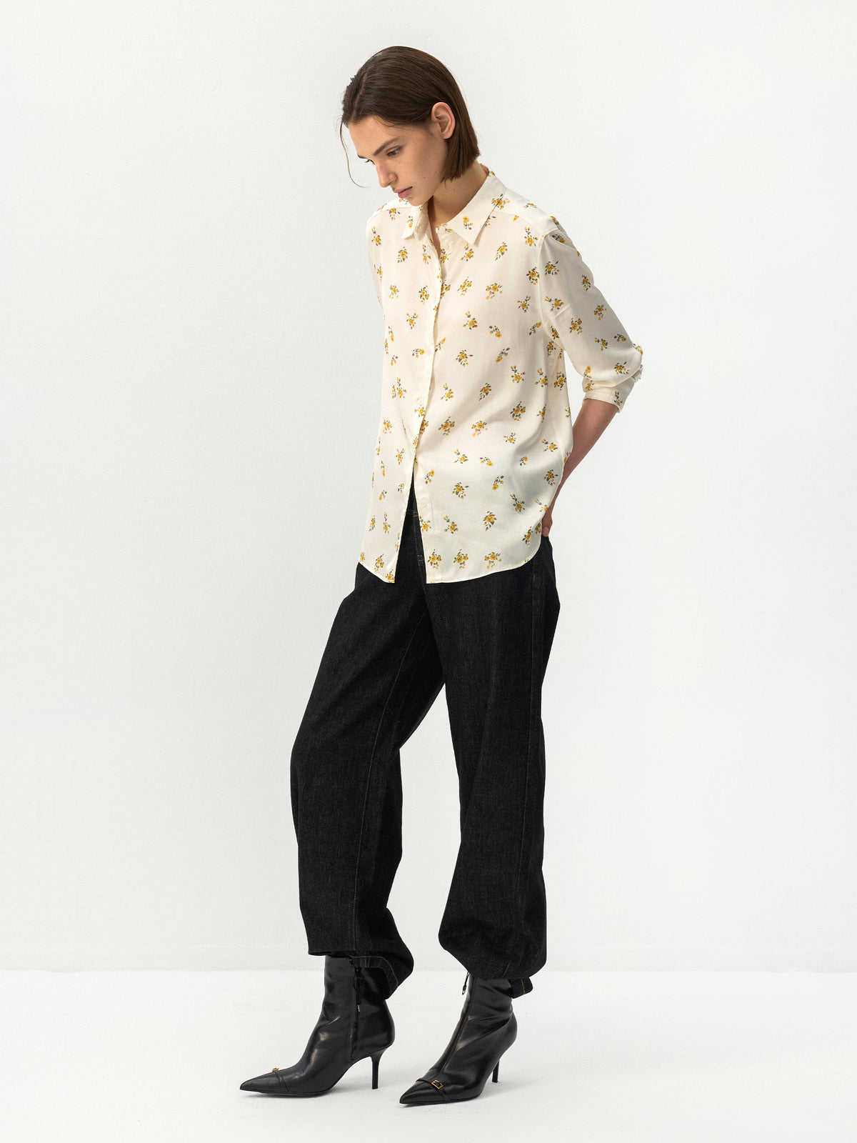 CUBIC 100% Cotton Floral Print Button-Up Shirt-2