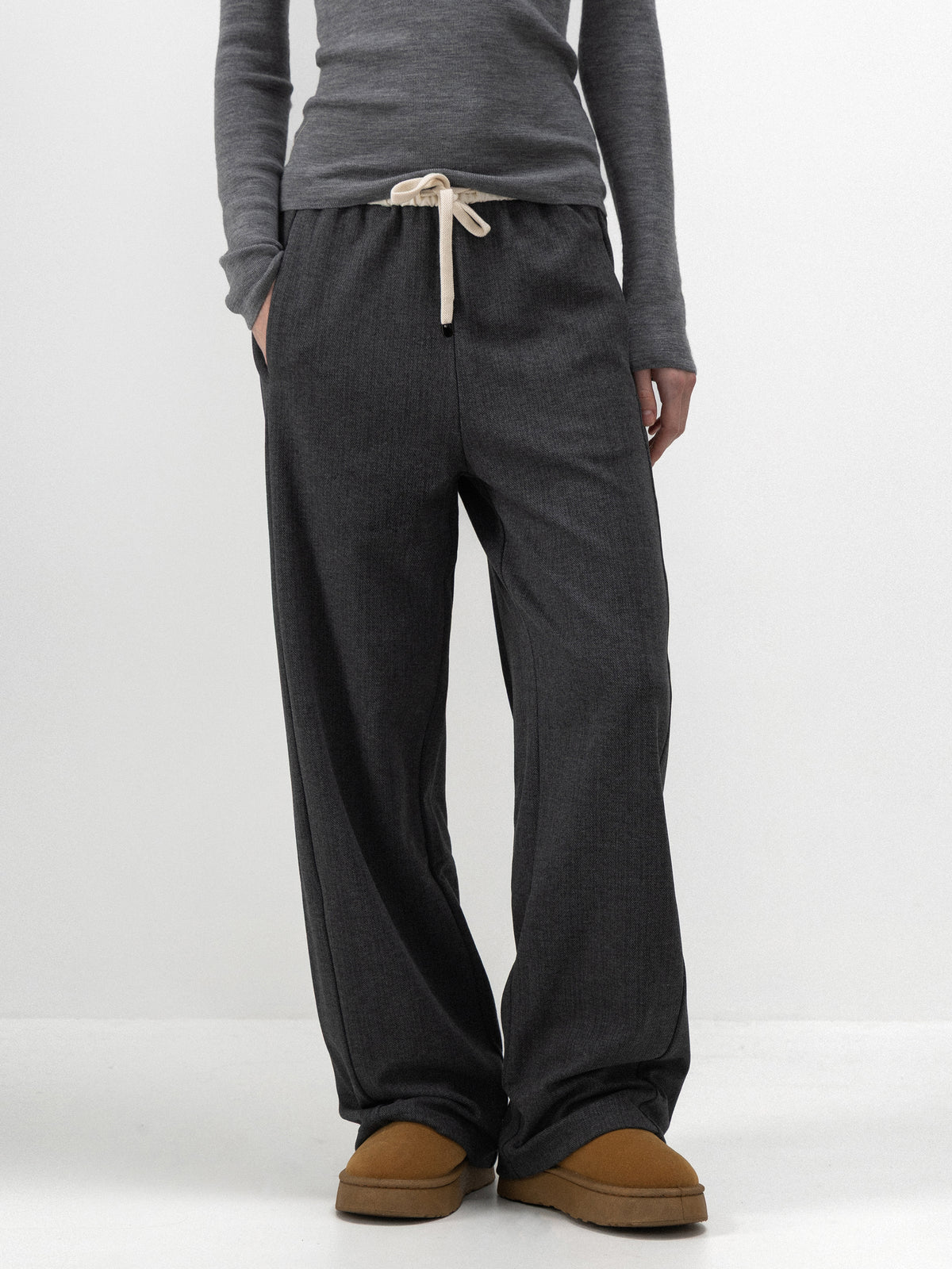 CUBIC Herringbone Drawstring Straight-Leg Trousers-2