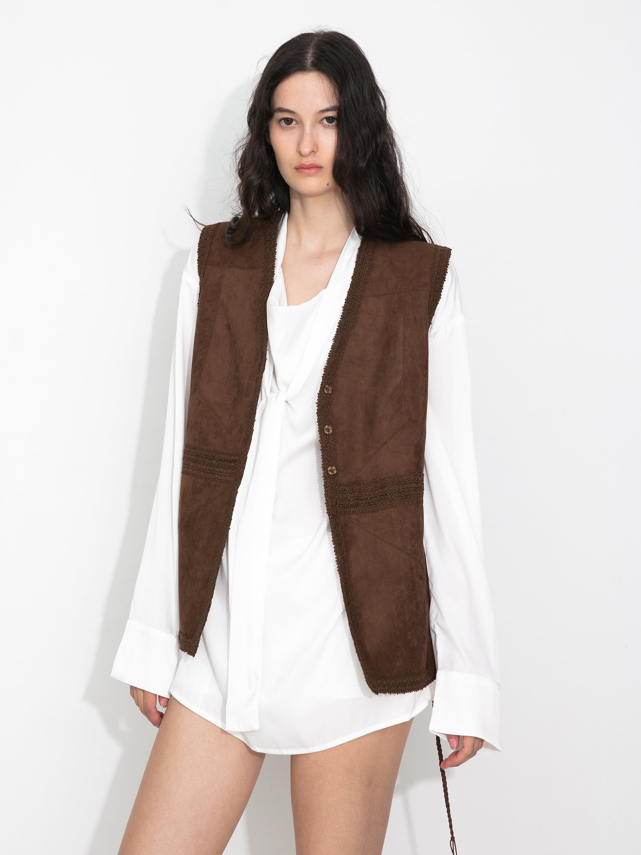 Faux Suede Panelled Vest Top-2