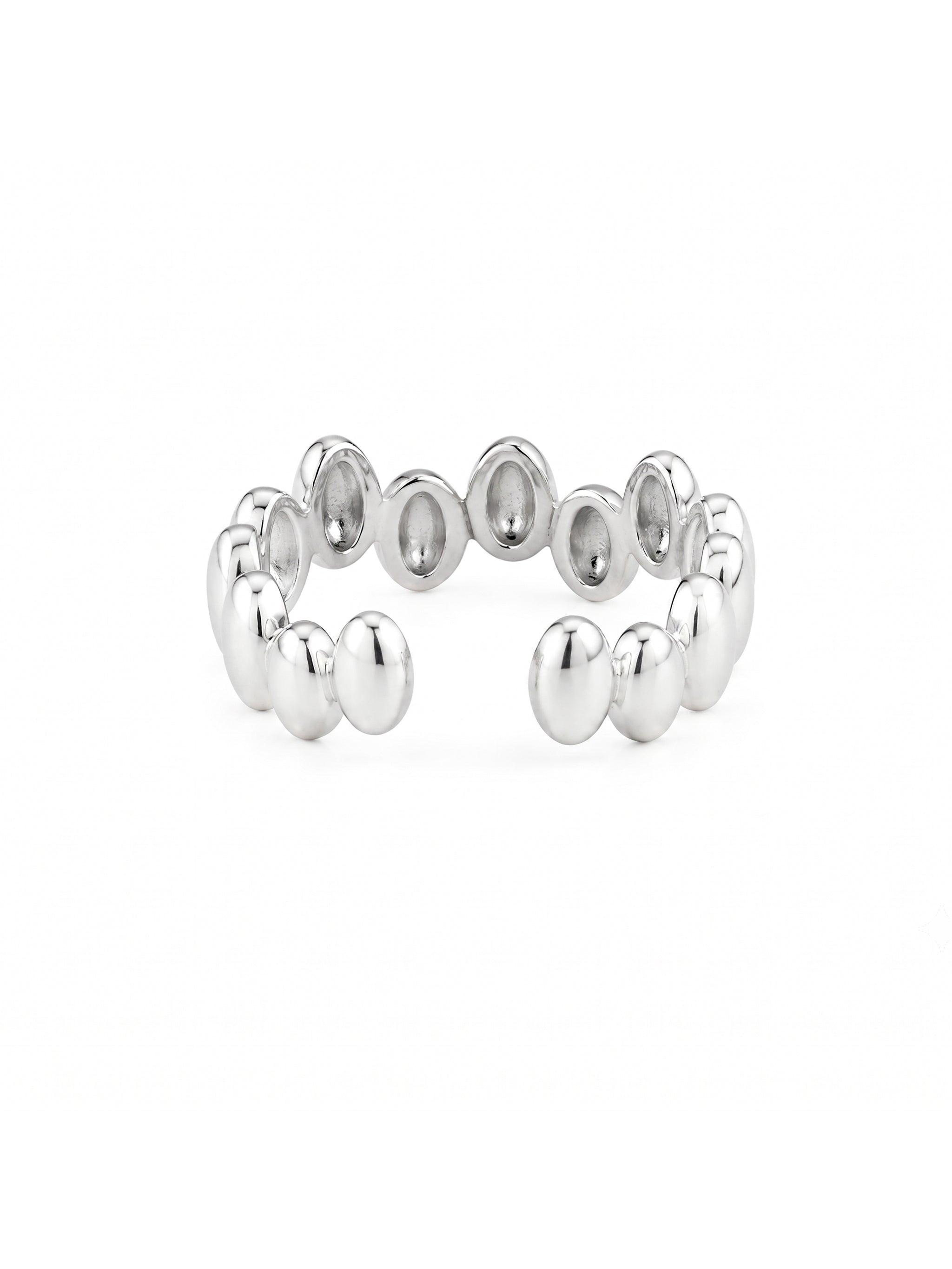 Polished Oval Bead Wave Open Ring-2