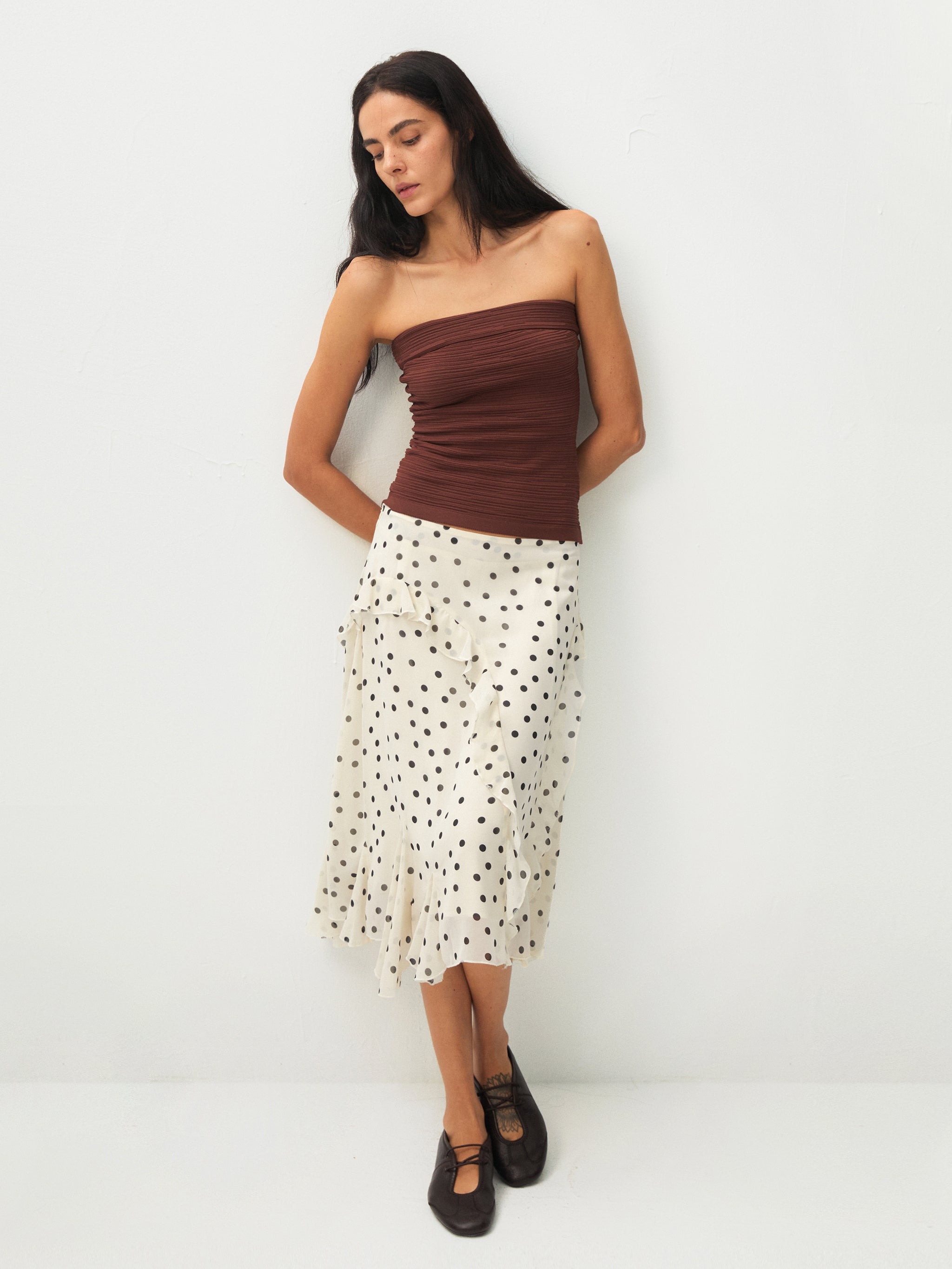 Polka Dot Ruffled Asymmetrical Hem Skirt