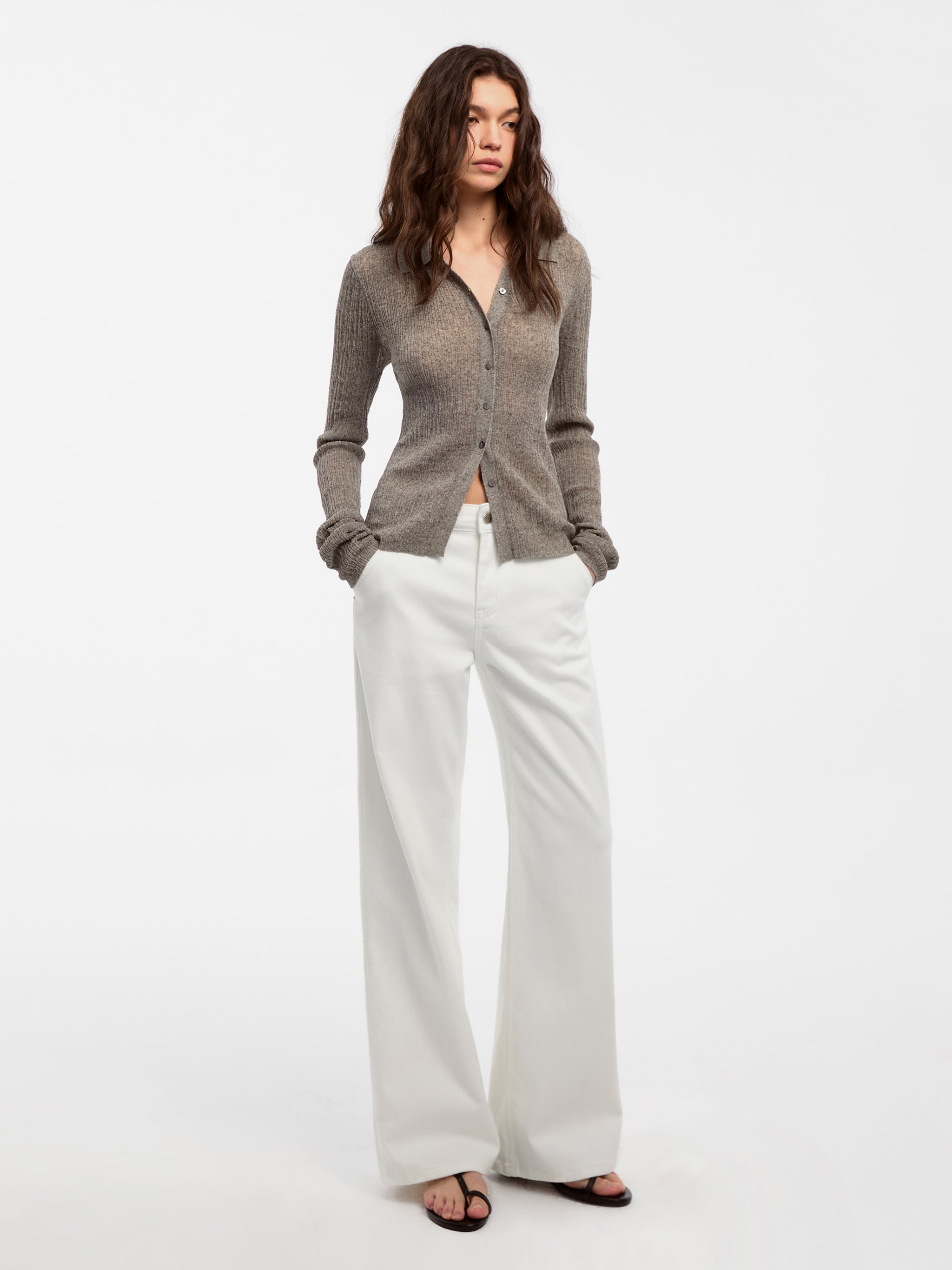 CUBIC Linen Collared Long-Sleeved Knit Sweater-2