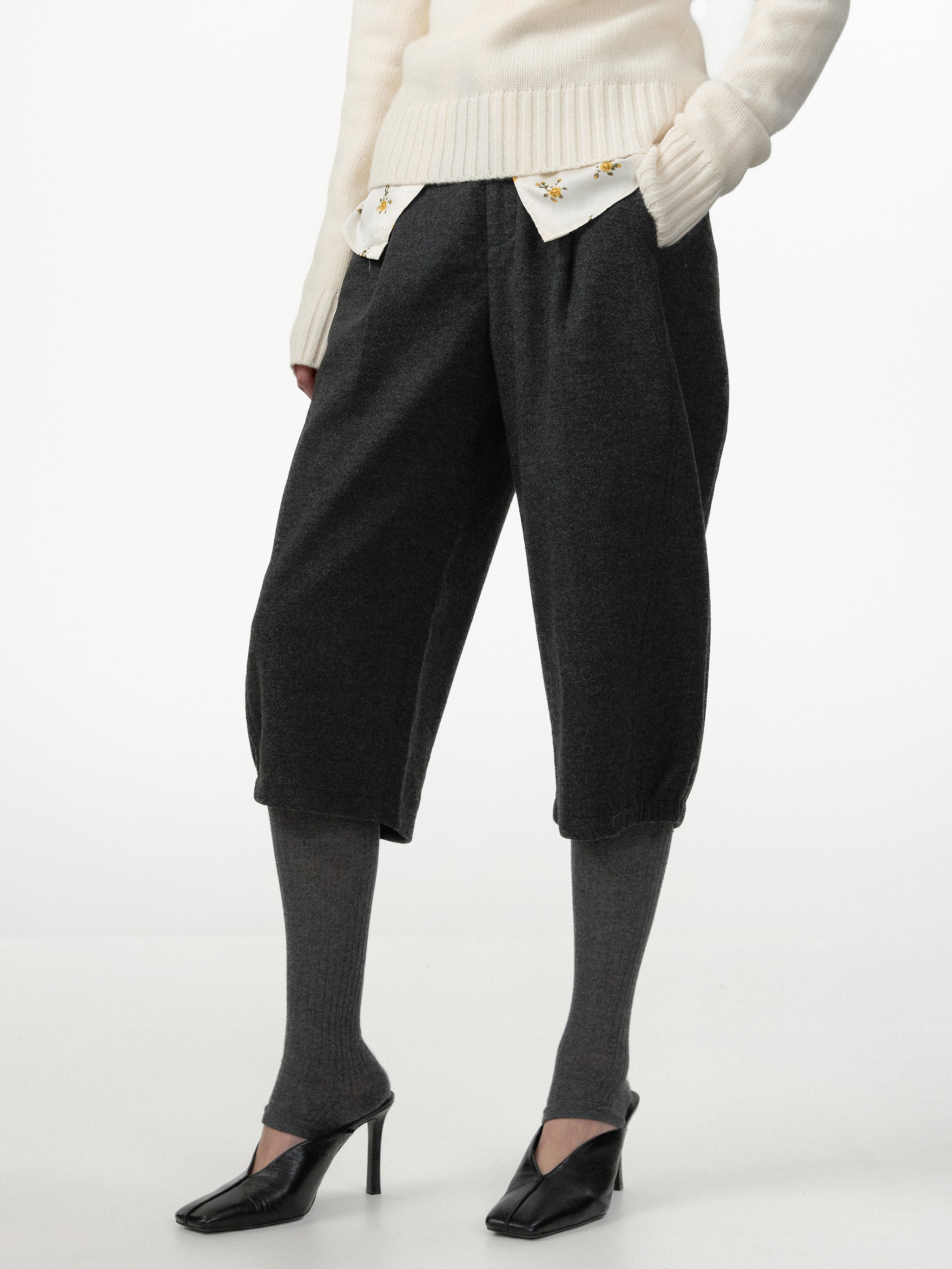 CUBIC Pleated Cropped Culotte Pants -Wool Version-3