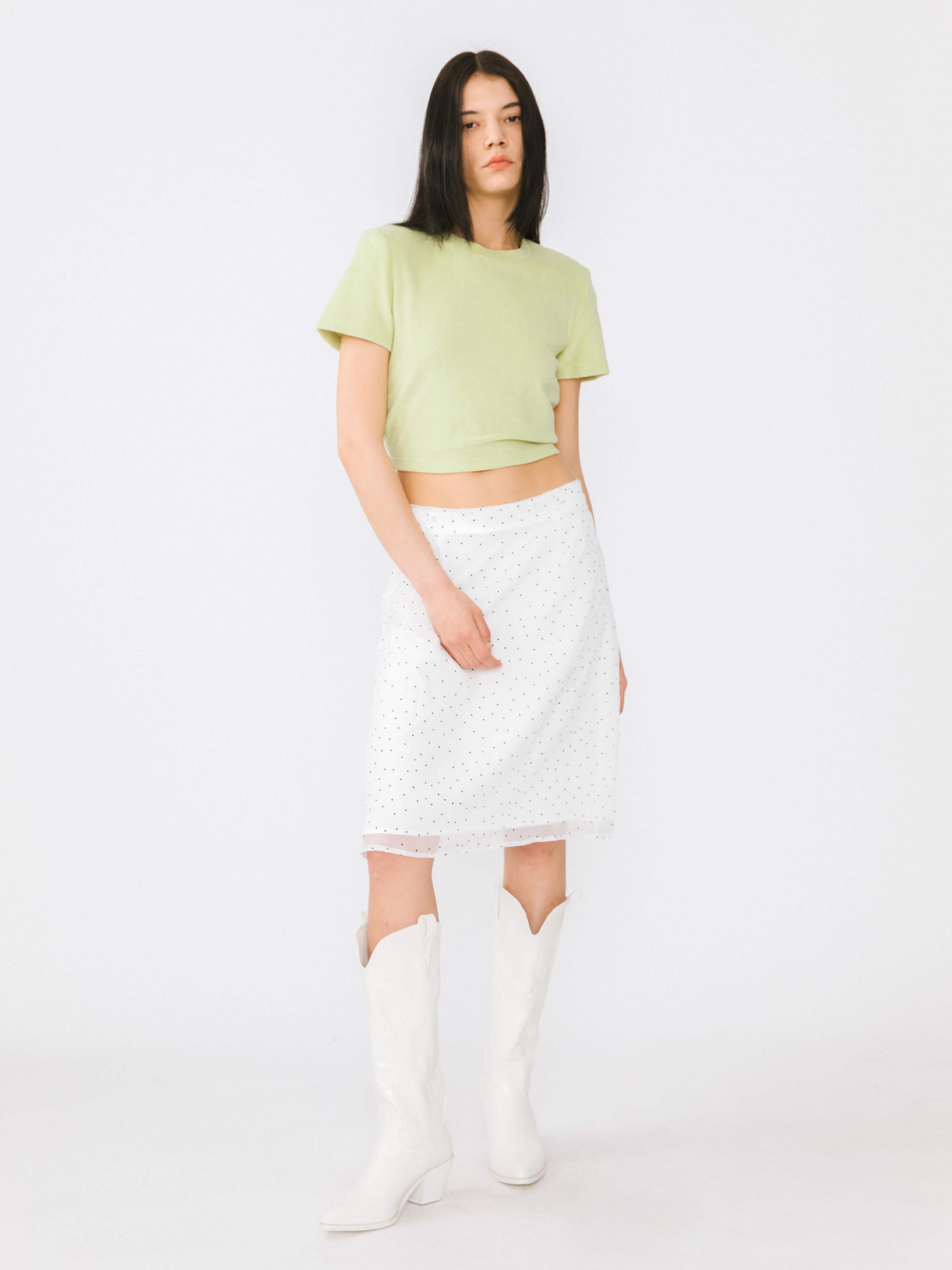 Double Layered Polka Dot Mesh Skirt-2