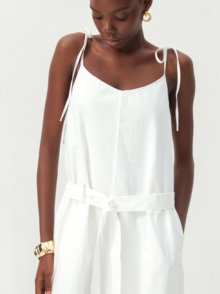 CUBIC Cotton-Linen Blend Tie-Shoulder Belted Midi Dress CUBIC Cotton-Linen Blend Tie-Shoulder Belted Midi Dress