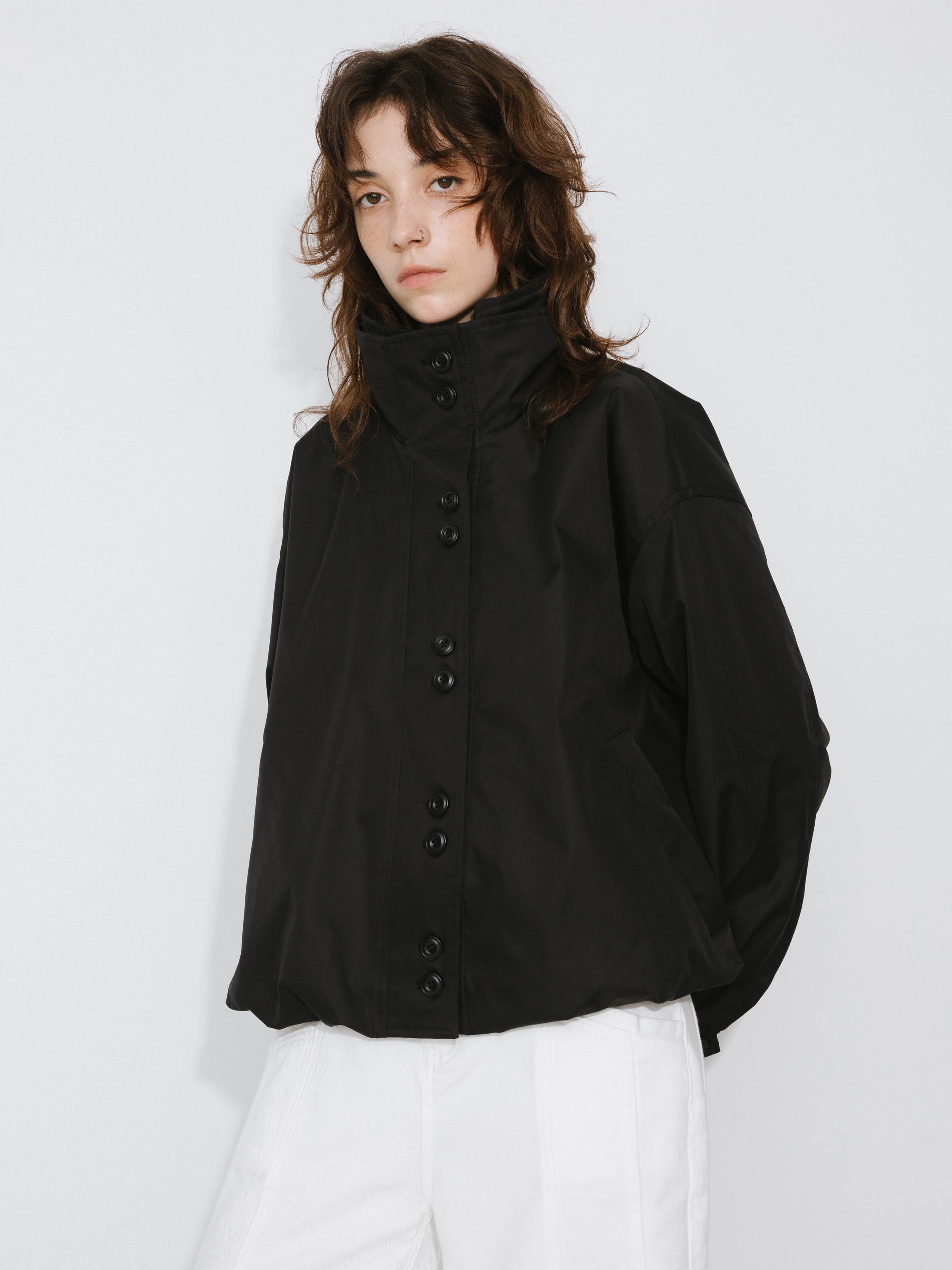 Short High Collar Zip Up Down Coat-4