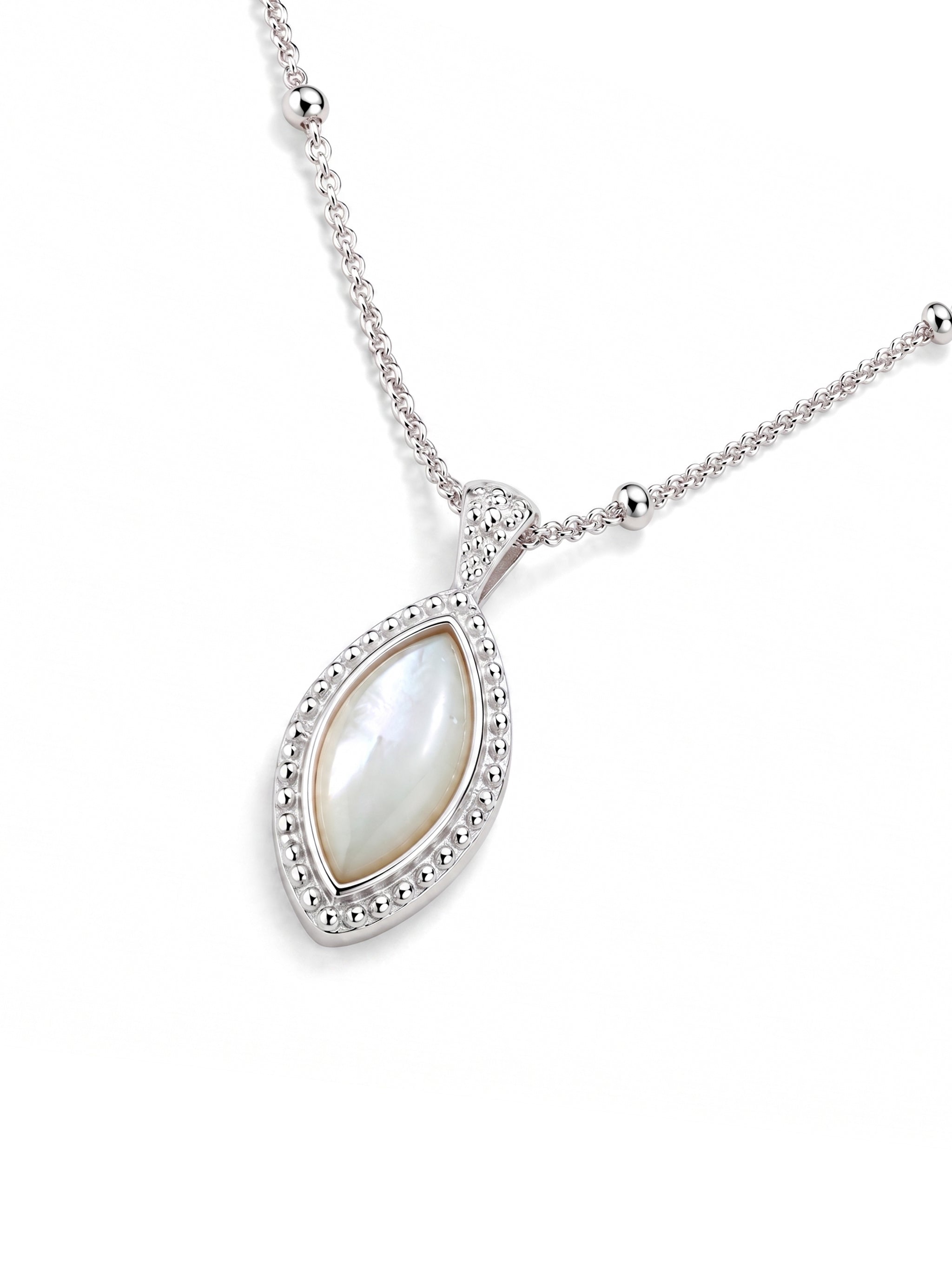 Marquise Mother of Pearl Silver Necklace-2