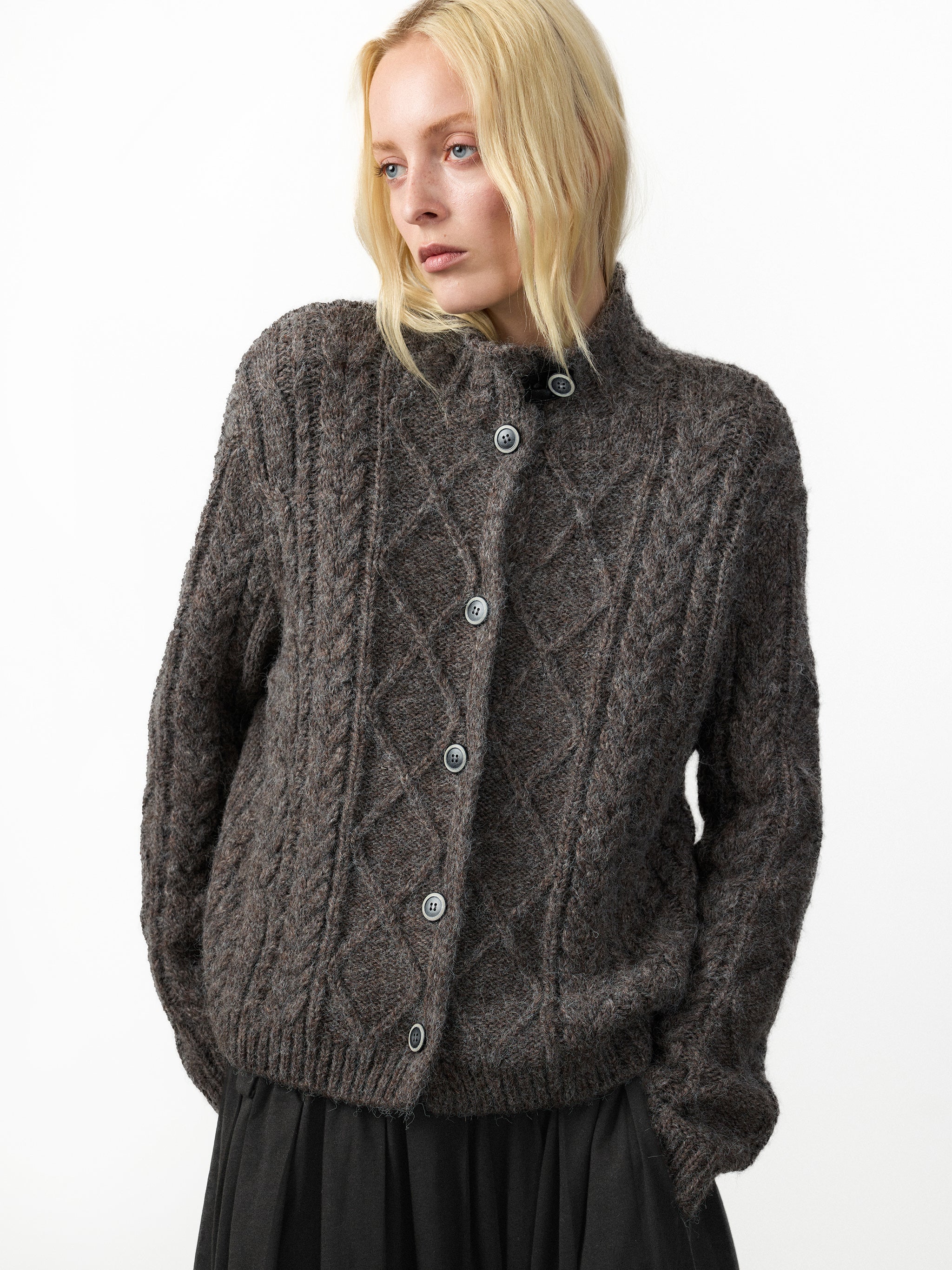 CUBIC Cable Knit Wool Blend Cardigan-2