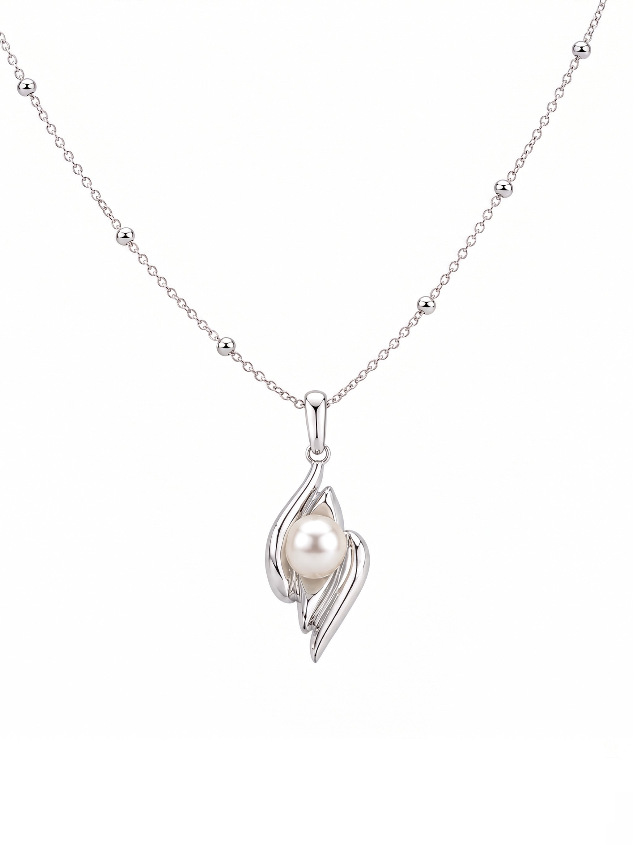 Twisted Leaf Wrap Pearl Pendant Necklace-3