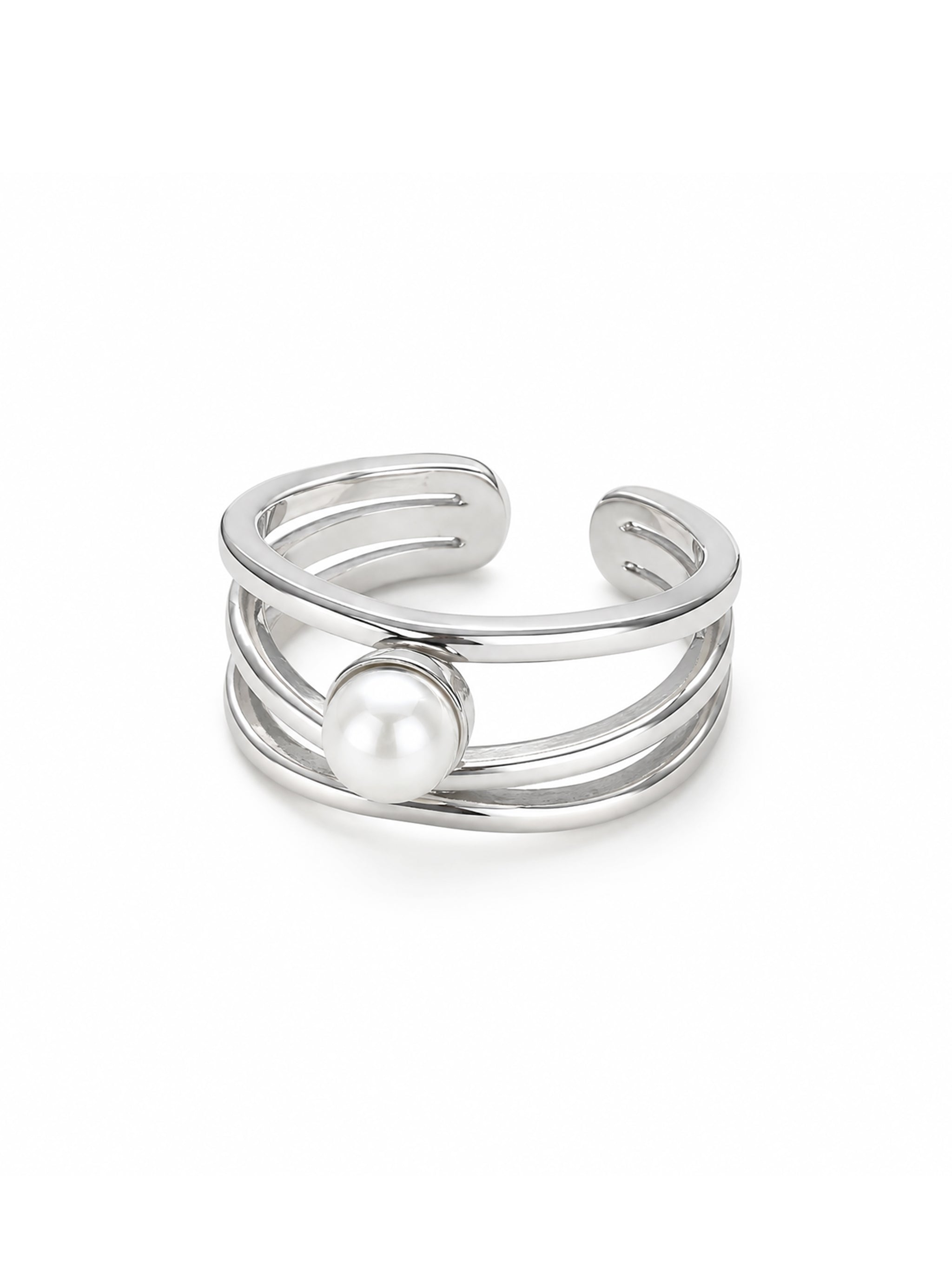 Three-Band Layered Pearl Ring-2