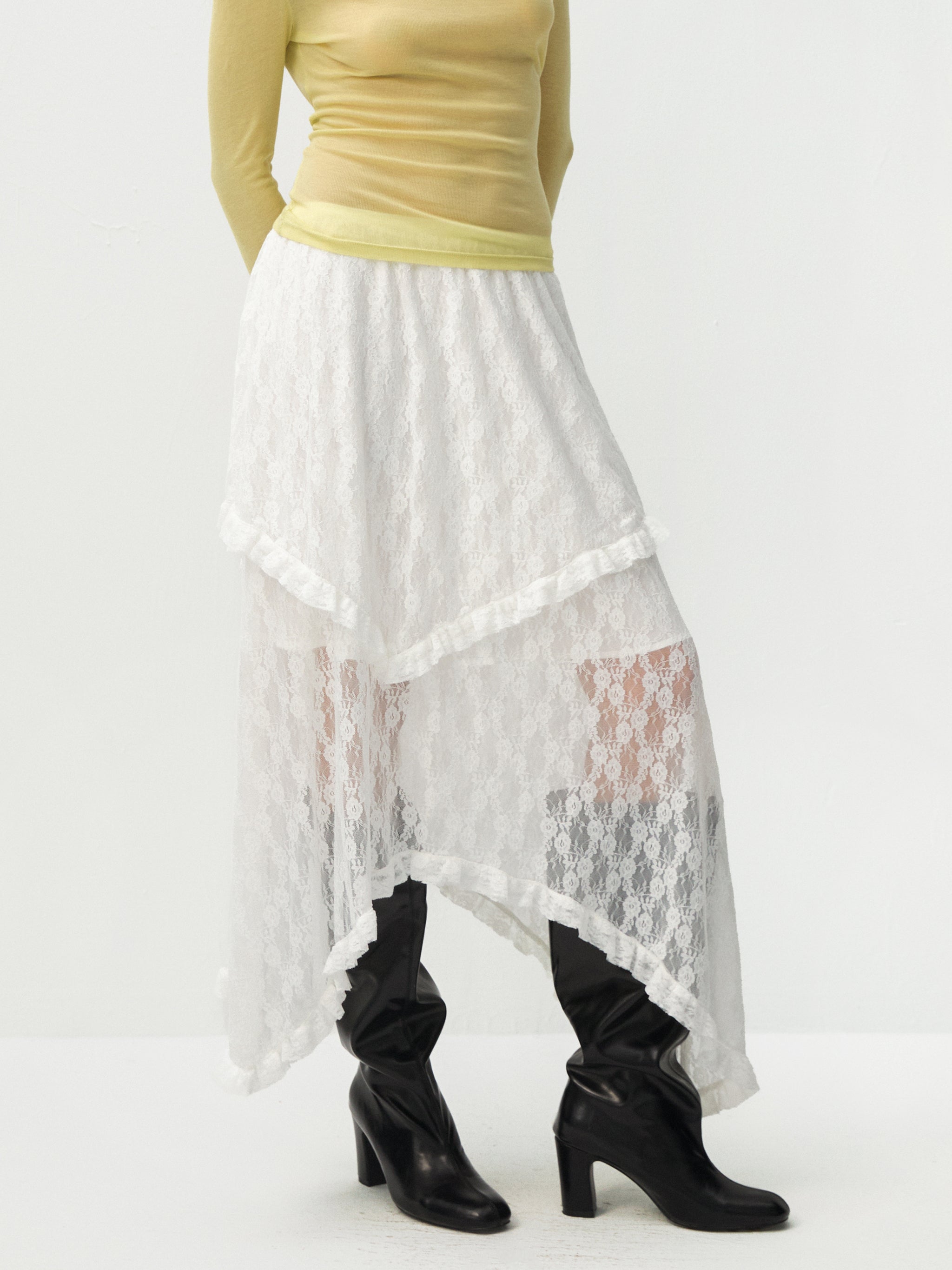 Lace Asymmetrical Layered Maxi Skirt-3