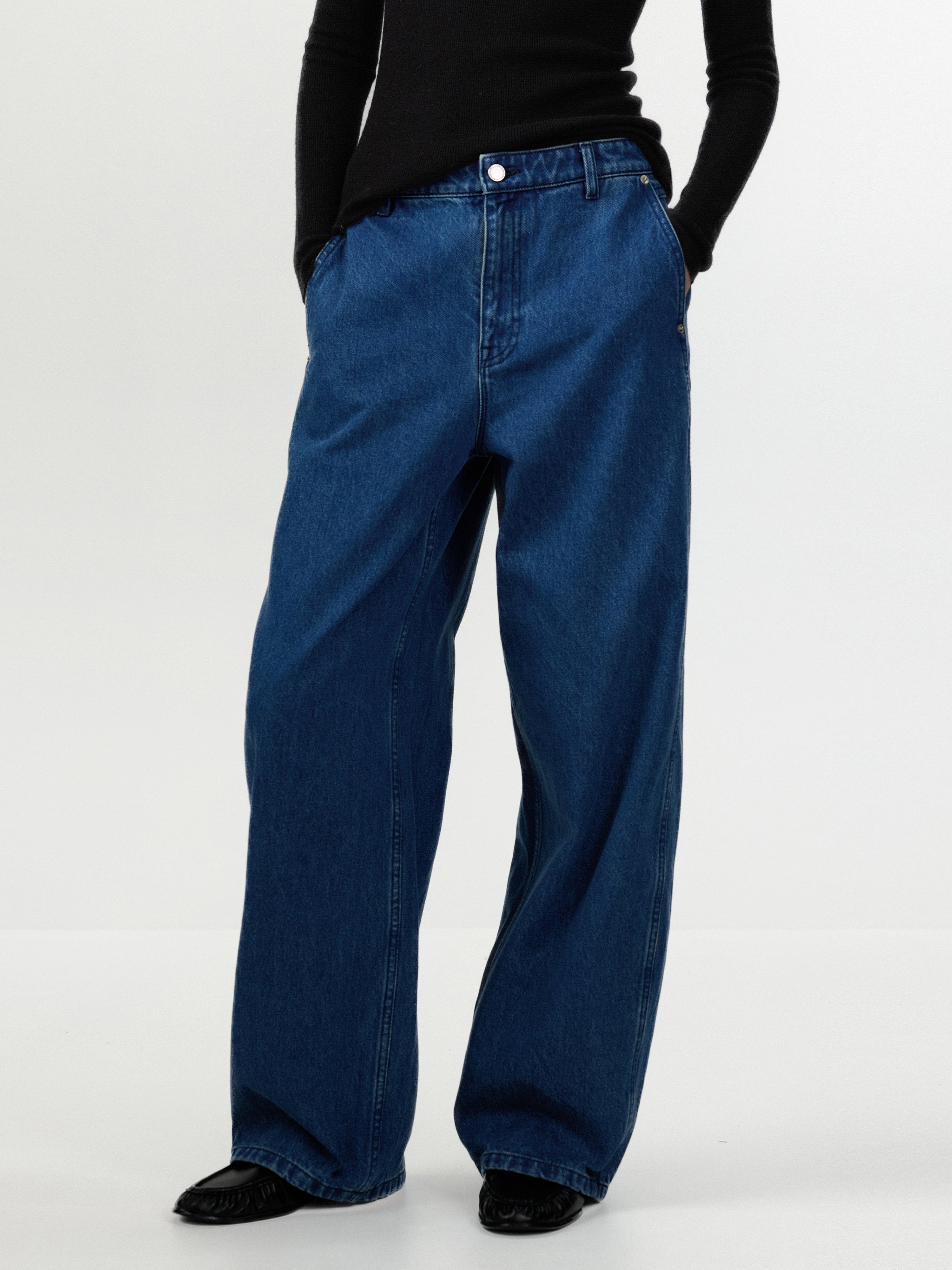 CUBIC 100% Cotton Curved Wide‑Leg Denim Jeans-2