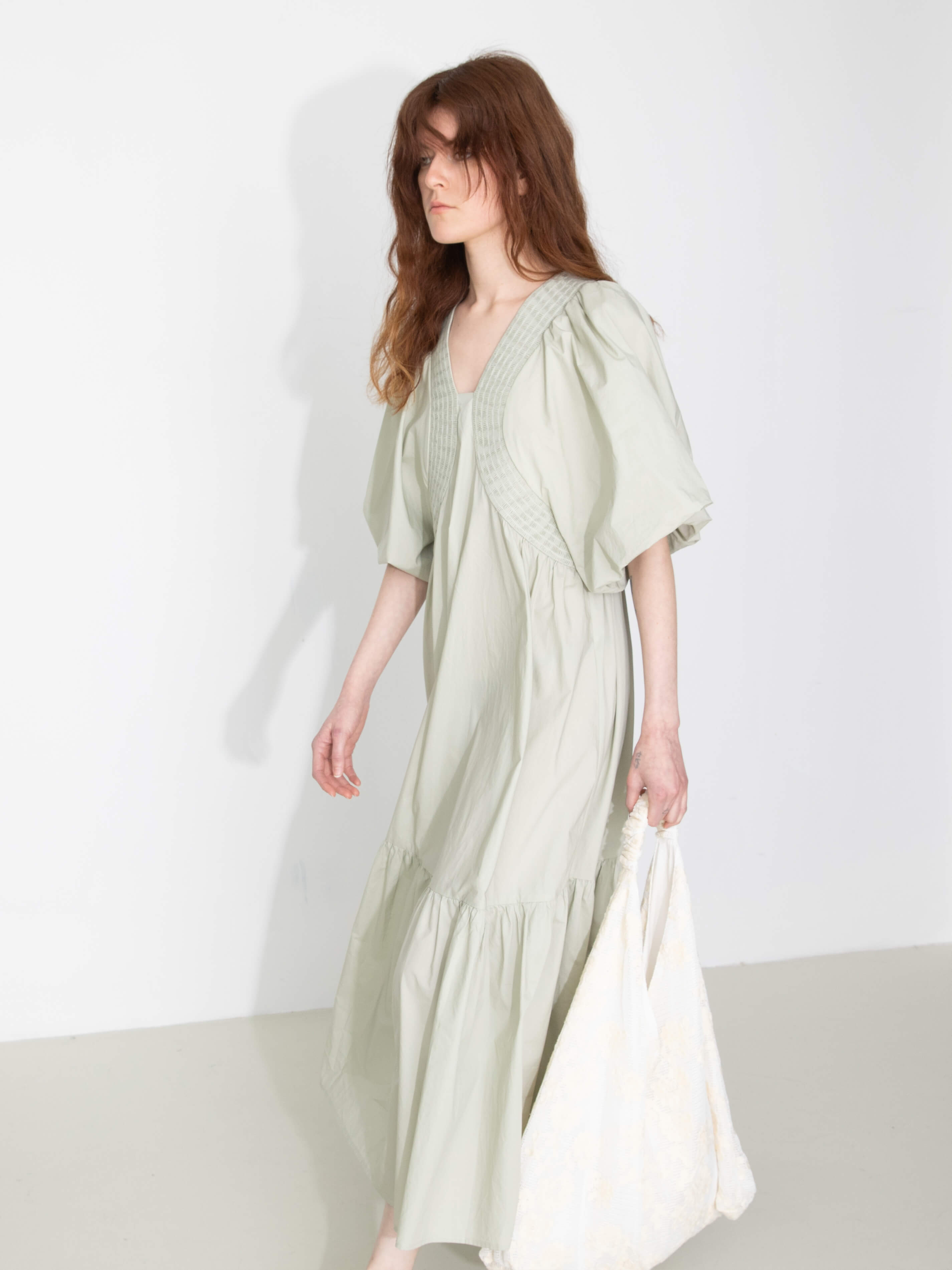 100% Cotton Puff Sleeve Loose-Fit Vacation Dress-2