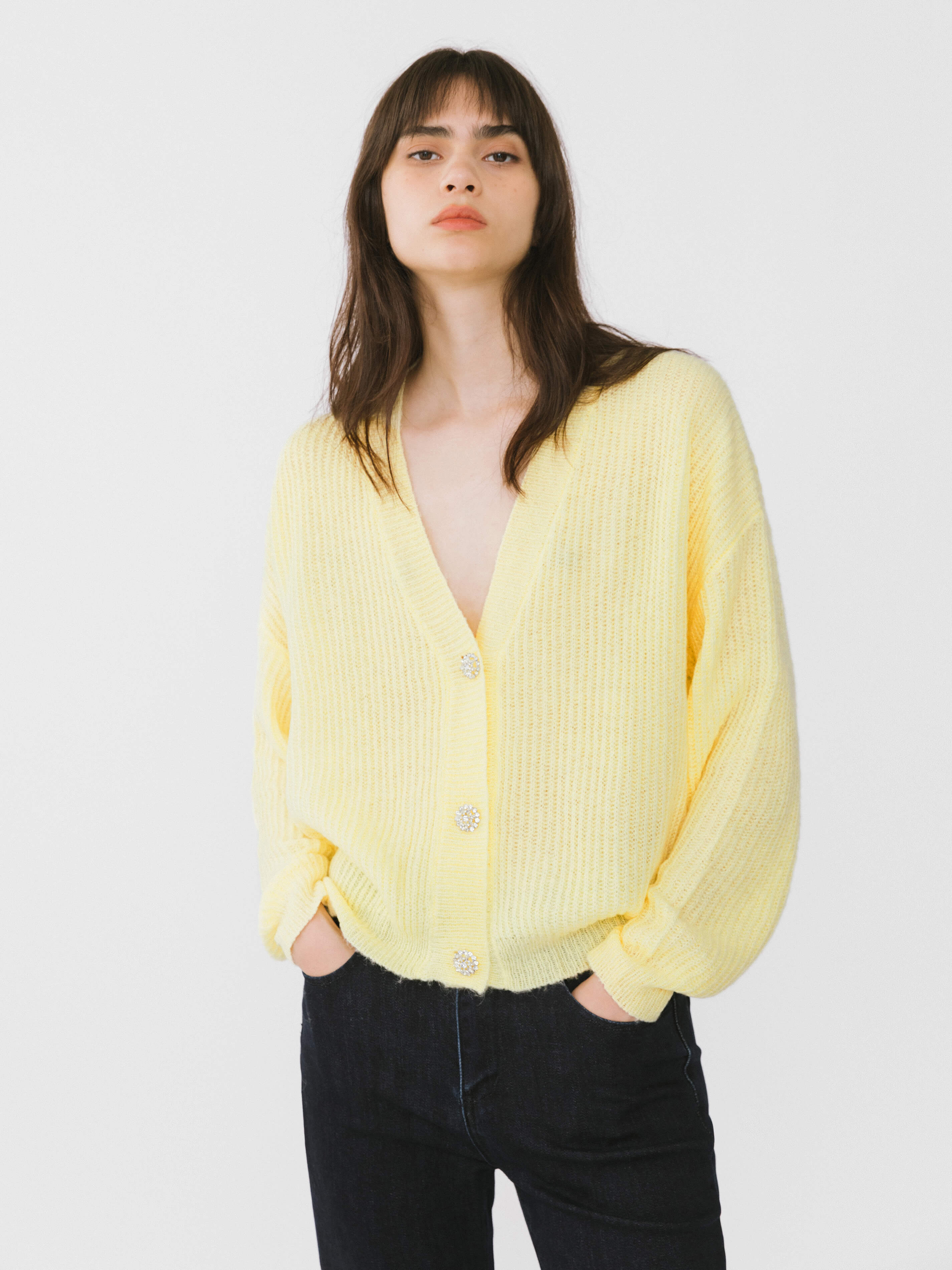 Casual V-Neck Ribbed Knit Cardigan with Wool Blend-2