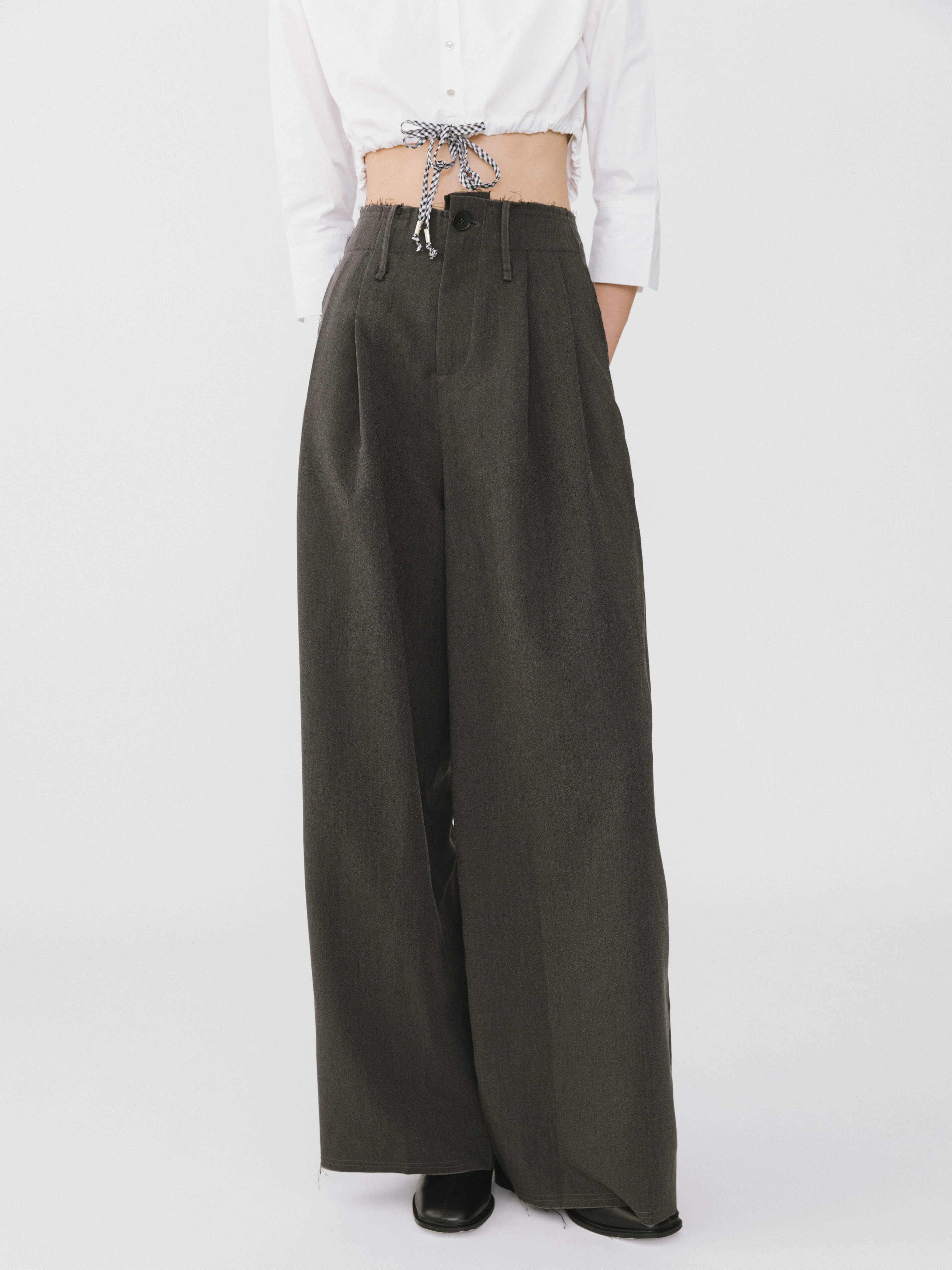 Asymmetric Waistband Tailored Trousers-2