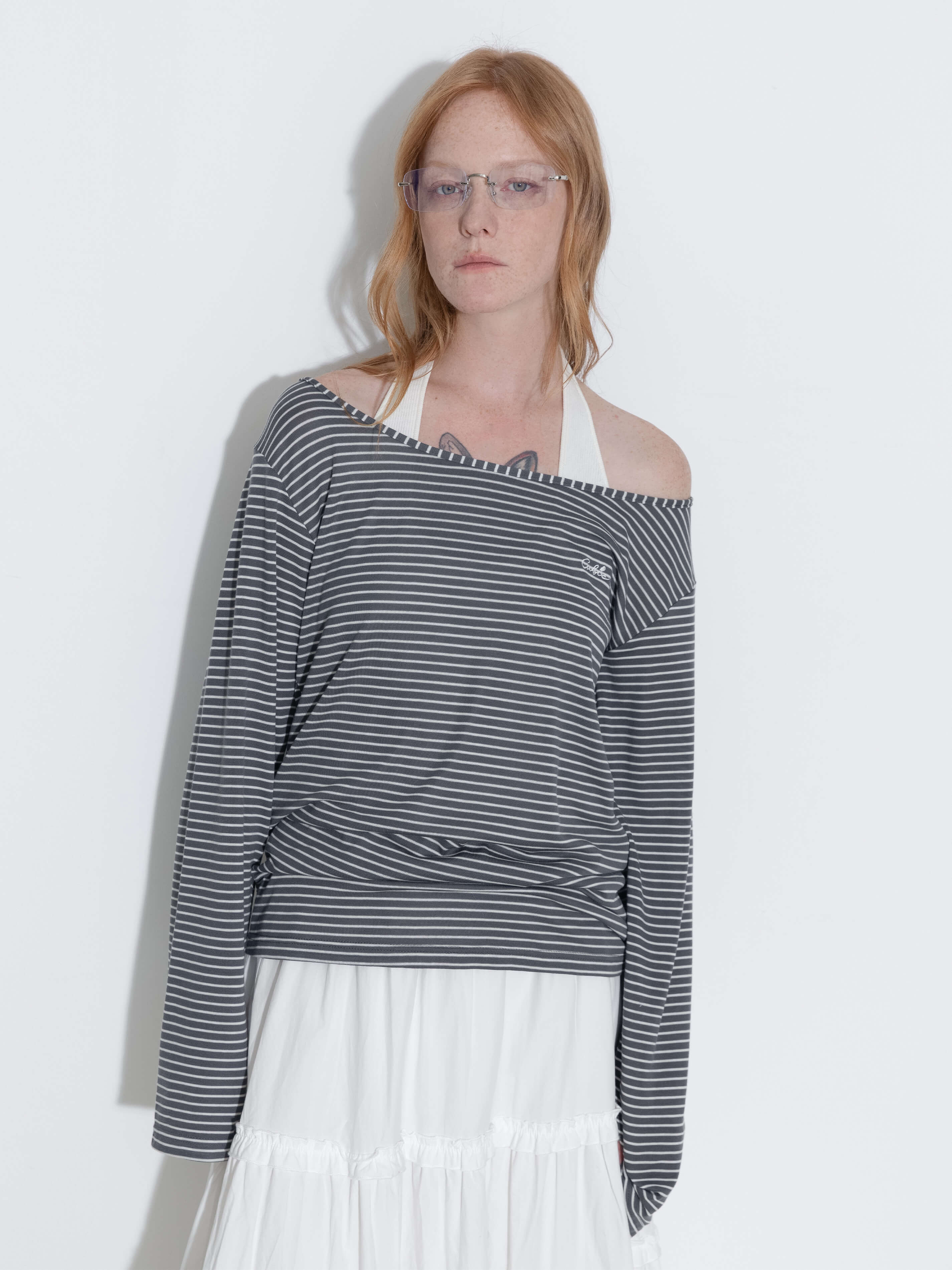 Adjustable Collar Oversized Stripe Long Sleeve Top-9