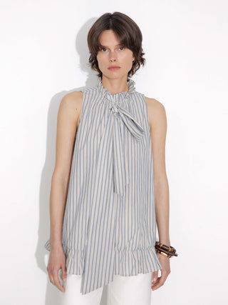 Ruffle Stand Collar Tie A-line Tank Top