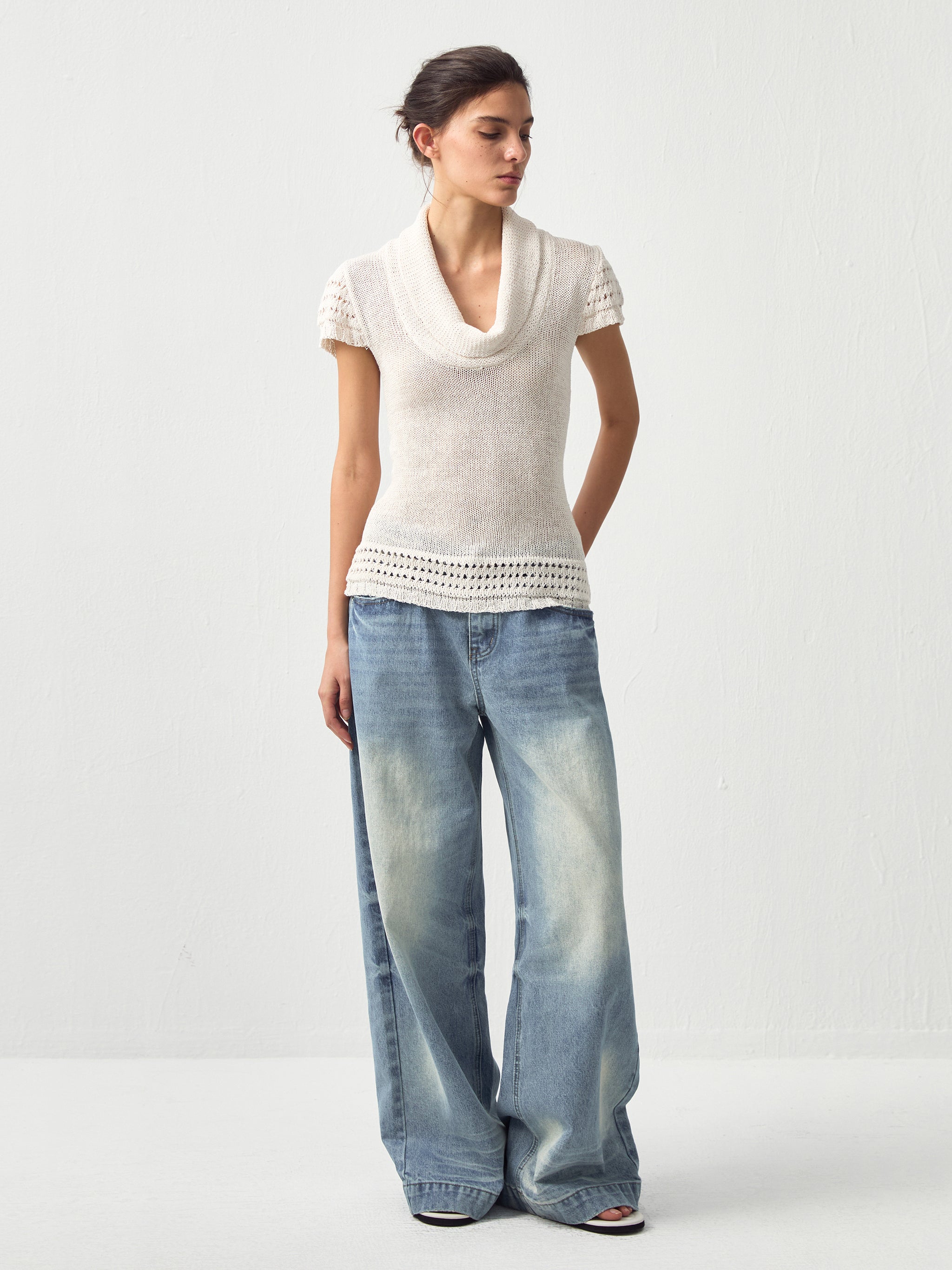 CUBIC Cowl Neck Sheer Knit Top-2
