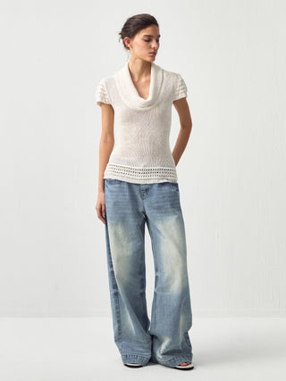 CUBIC Cowl Neck Sheer Knit Top