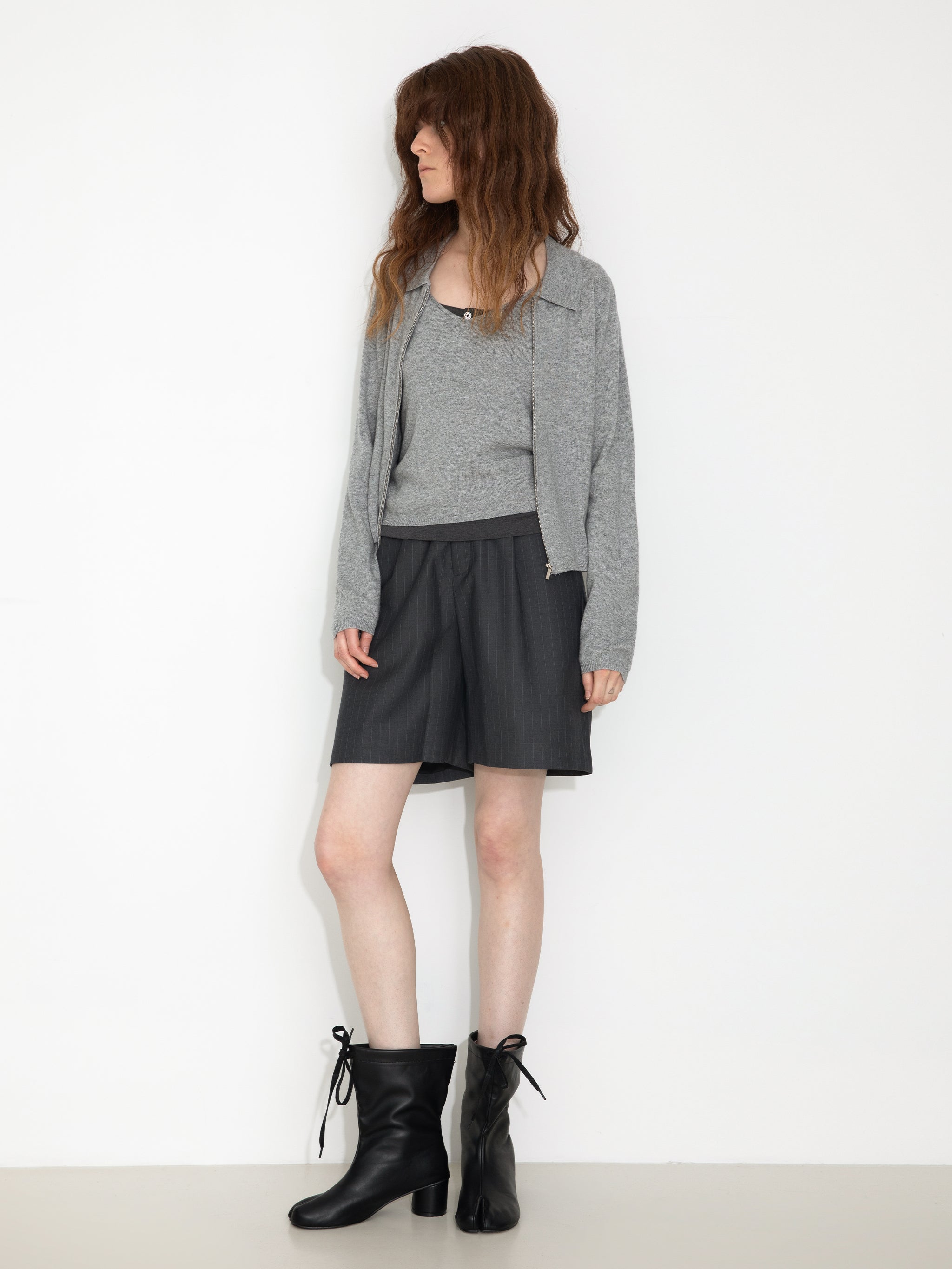 Zip-Up Collared Cropped Knit Cardigan & Vest Set-2