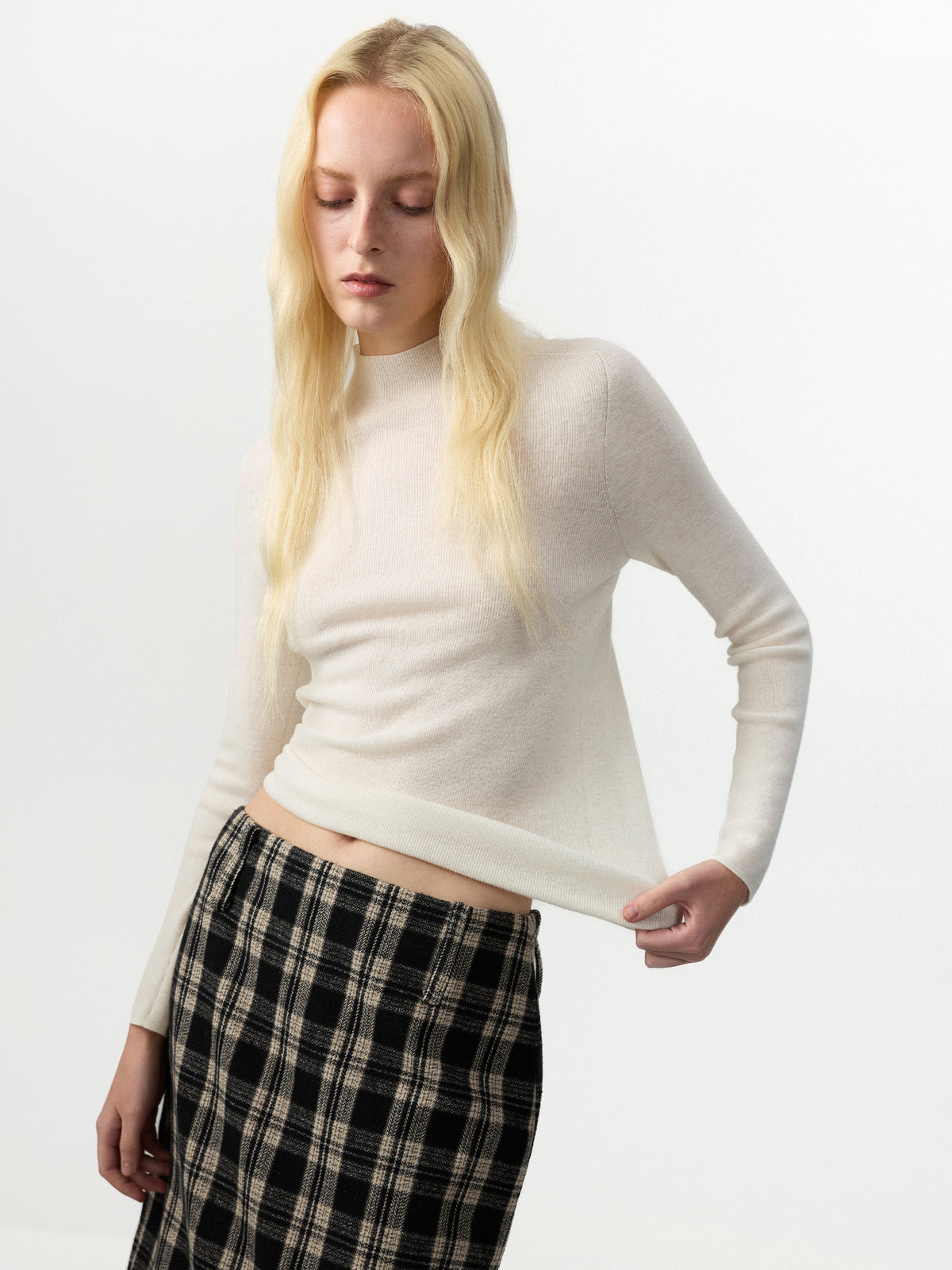 CUBIC 100% Wool Mock‑Neck Fitted Knit Top-2