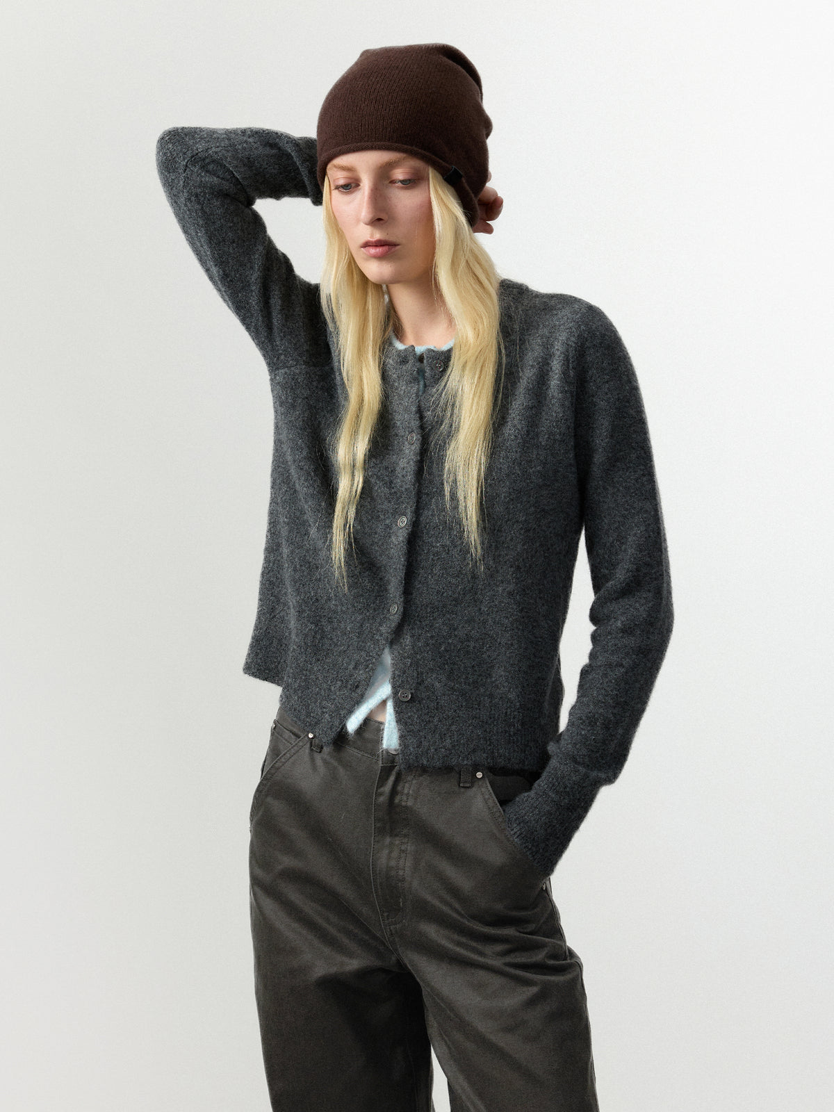 Crewneck Knit Button-Up Cardigan-2