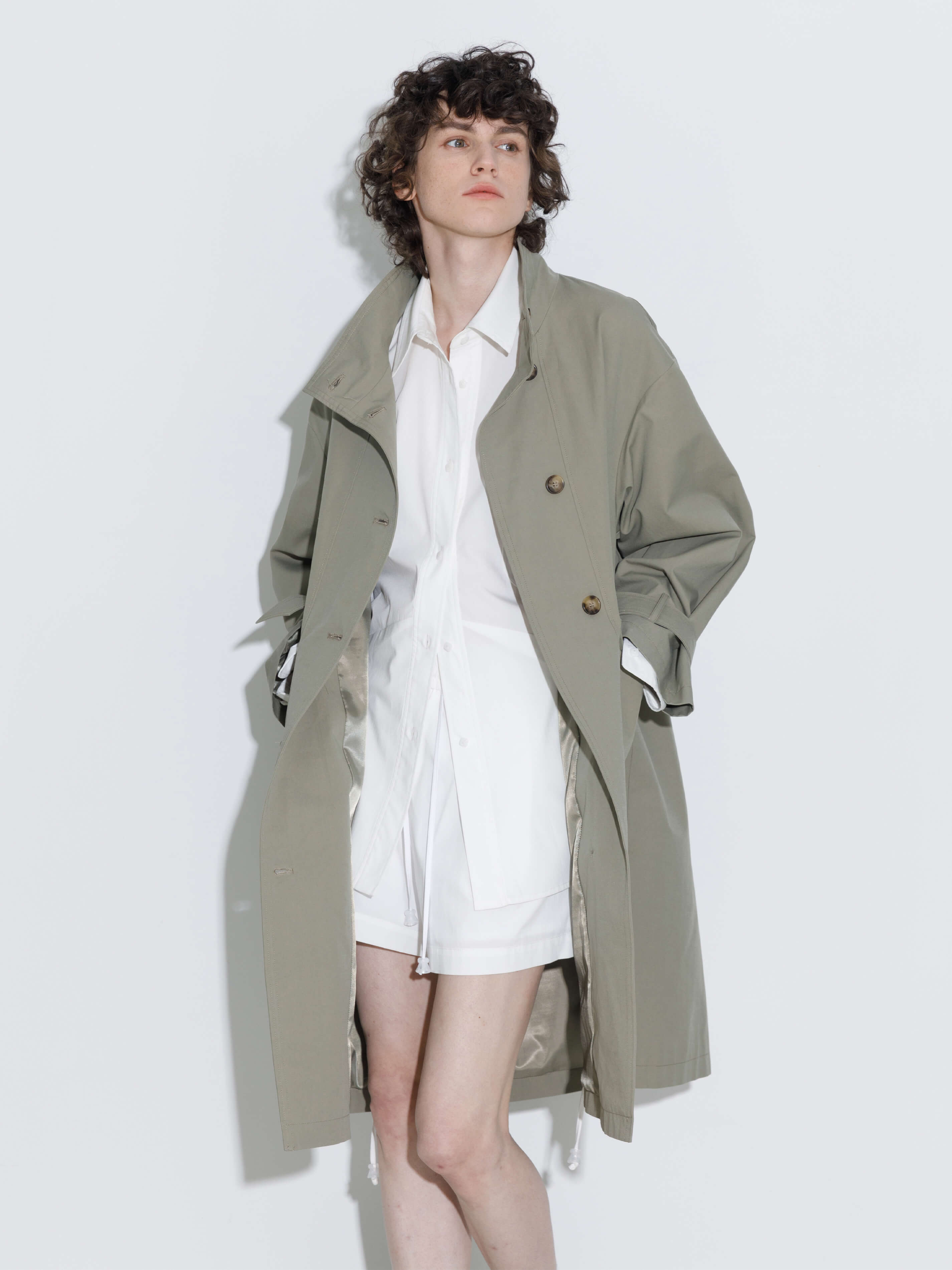 High Collar Long Trench Coat-8