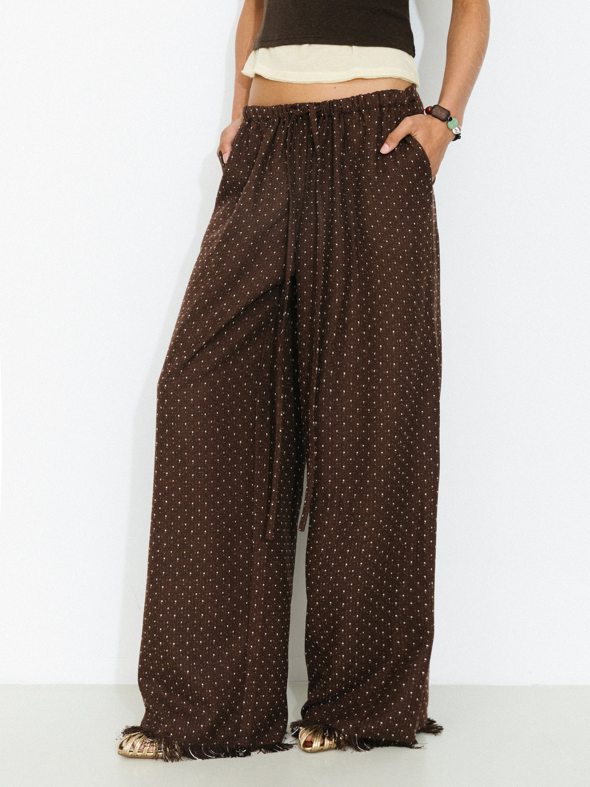 Polka Dot Fringe Wide-Leg Trousers-2