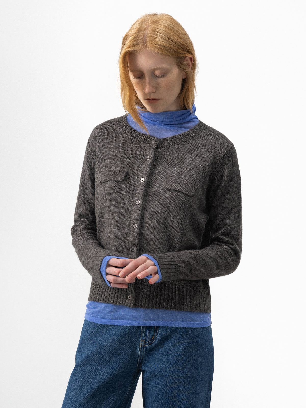 CUBIC Marled Knit Button-Up Cardigan-2