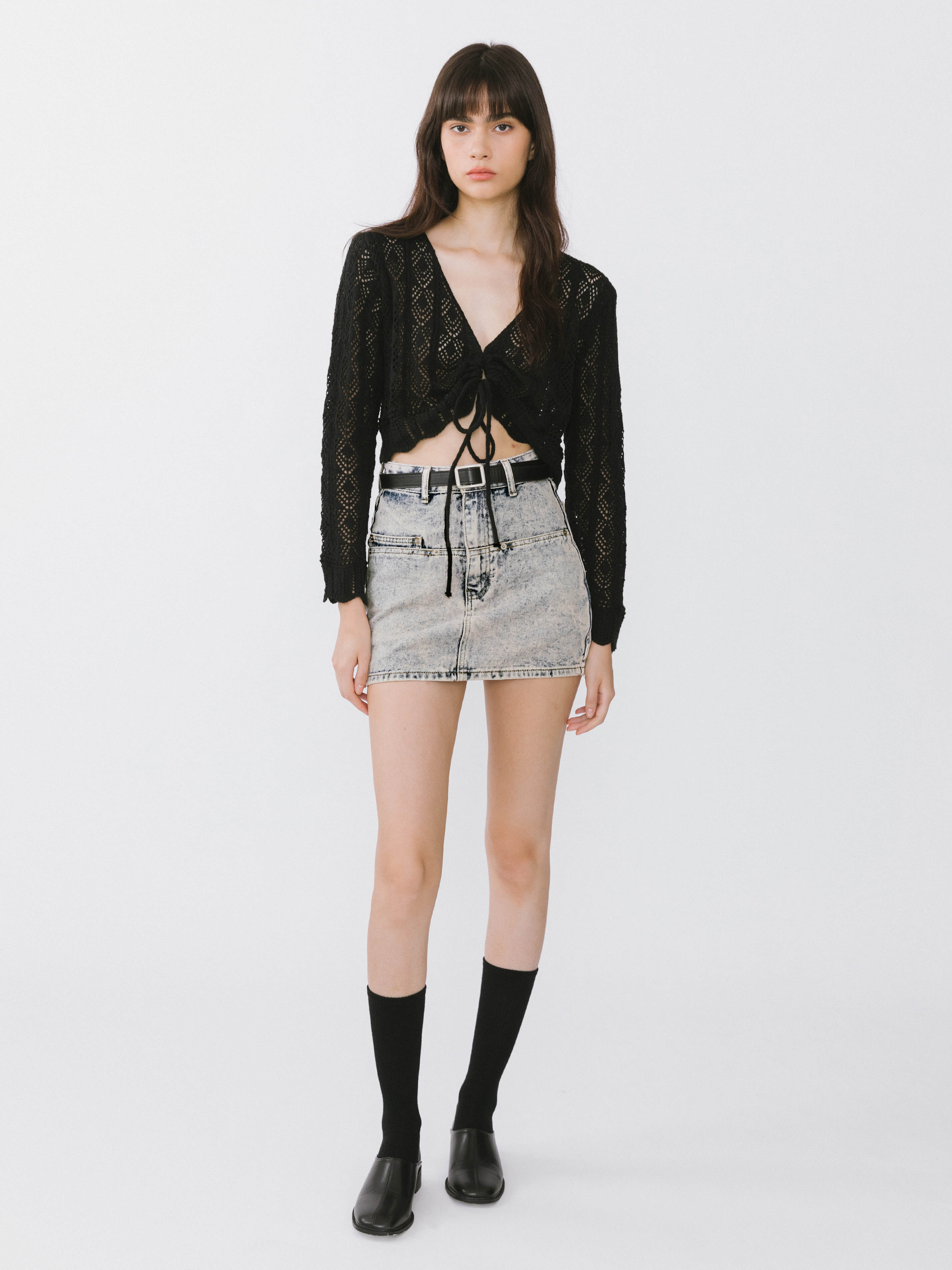 Acid Wash Denim Mini Skirt-2