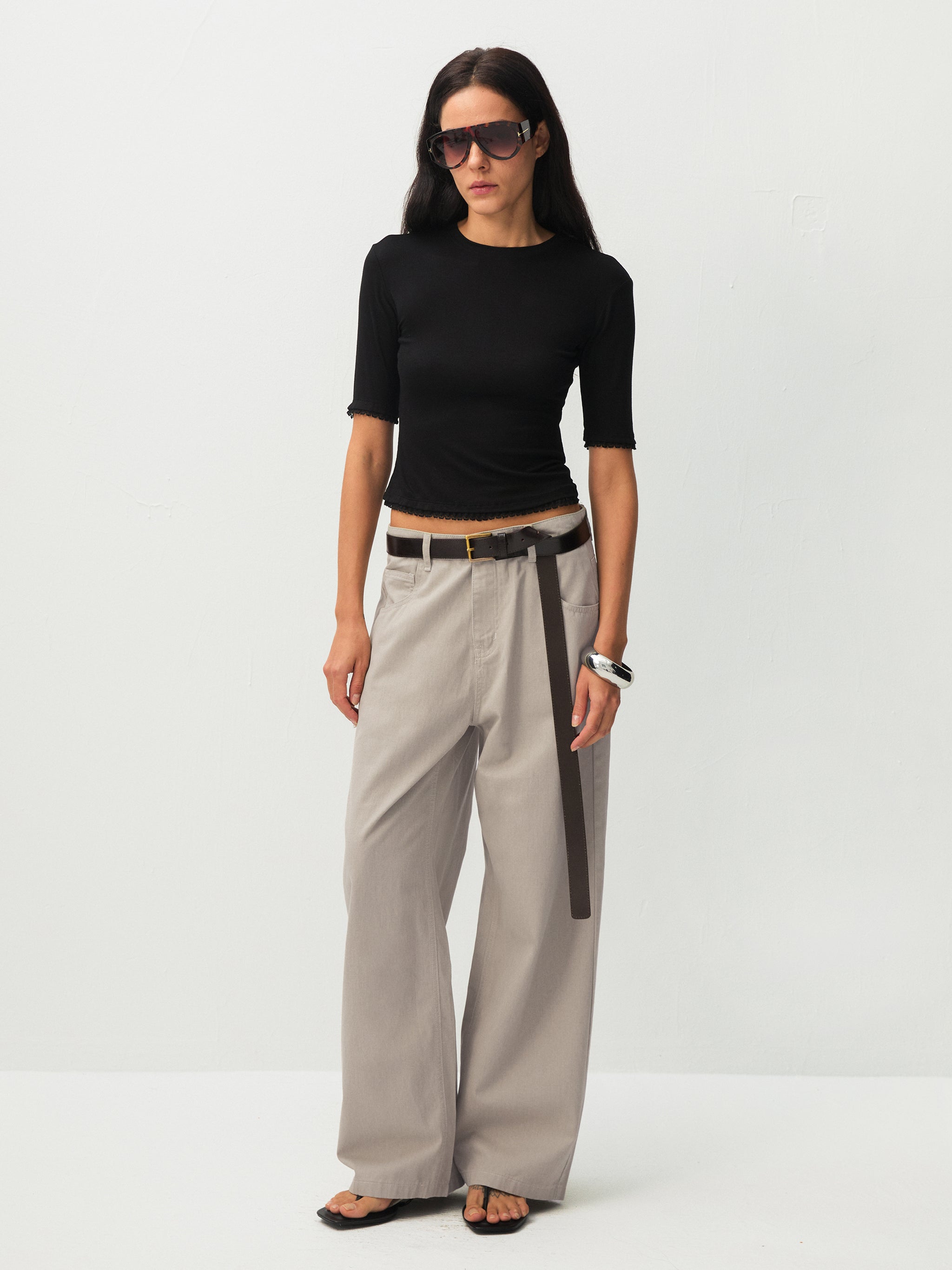 100% Cotton Draped Oversized Wide-Leg Casual Pants-2