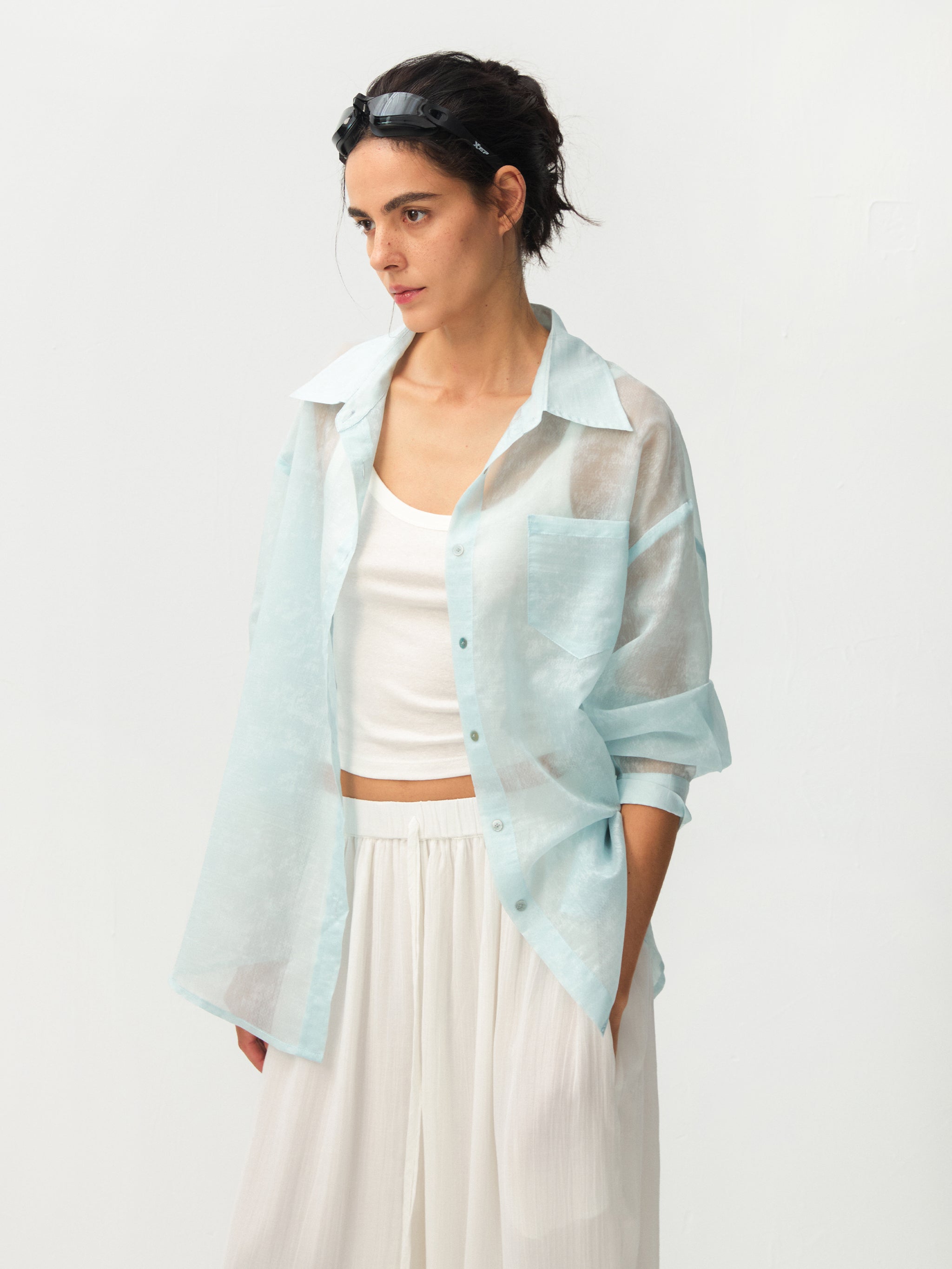 CUBIC Lyocell Oversized Sheer Button-Down Shirt-2