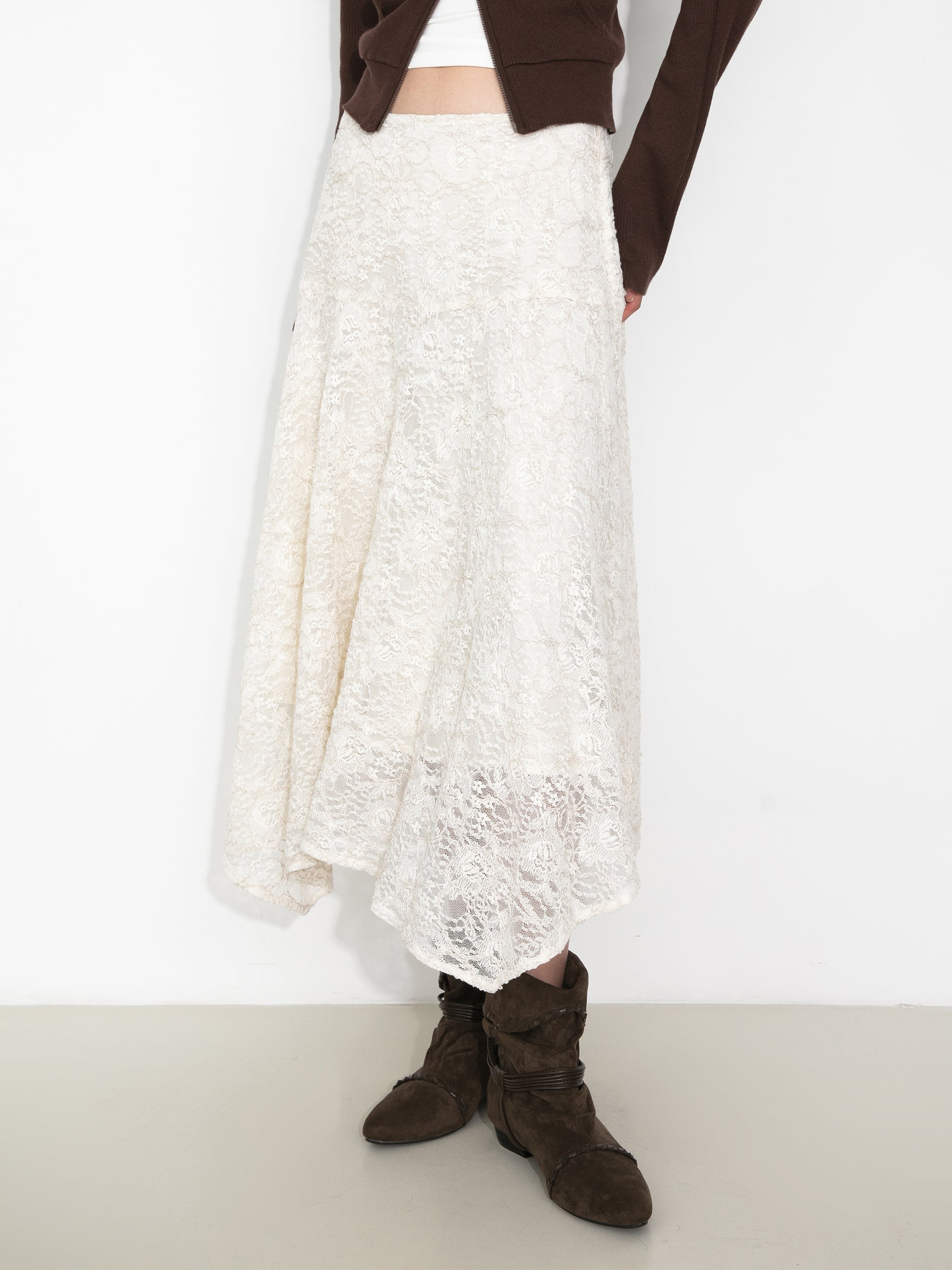 Asymmetrical Lace-Embroidered Skirt-2