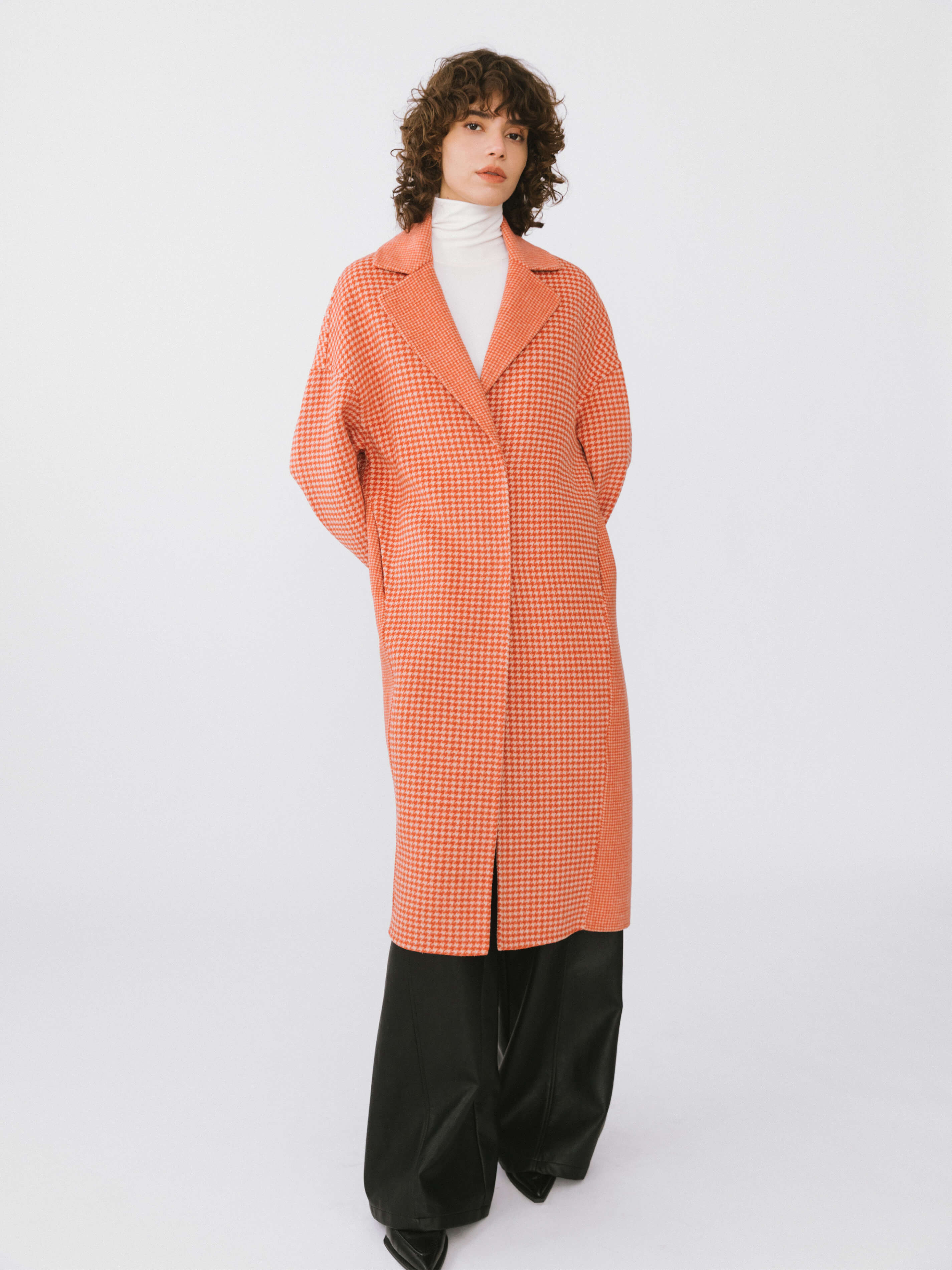 Orange Houndstooth Wool Coat-2