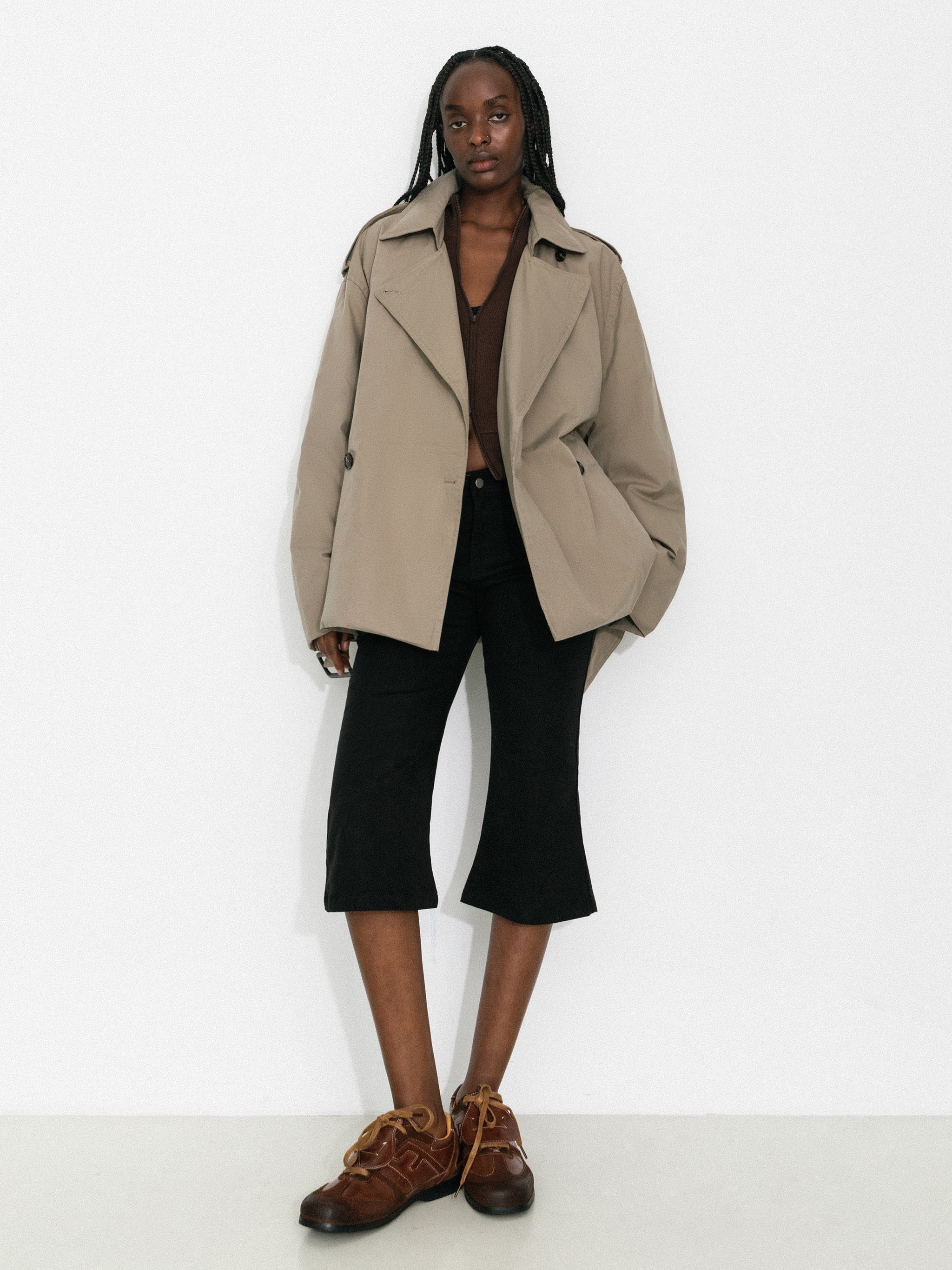 Dark Oversized Waist-Cinched Down Coat-2