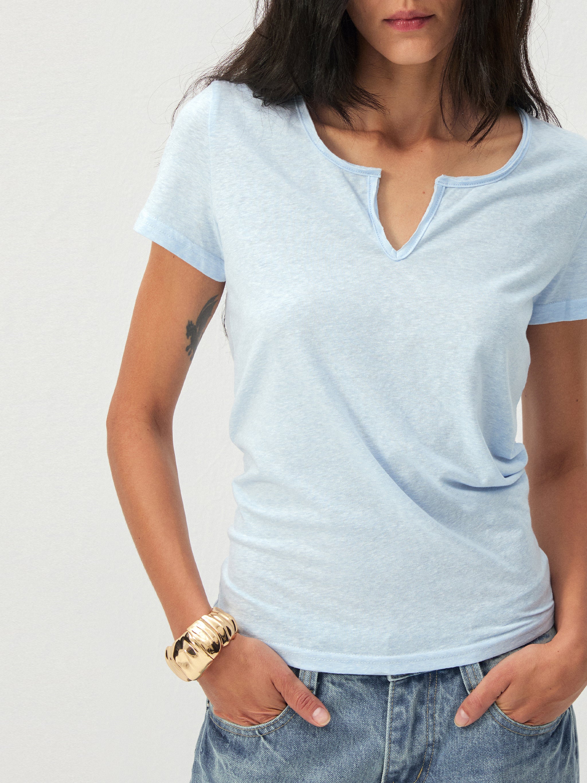 CUBIC Cotton-Blend Notch Neck Slim Fit T-shirt-2
