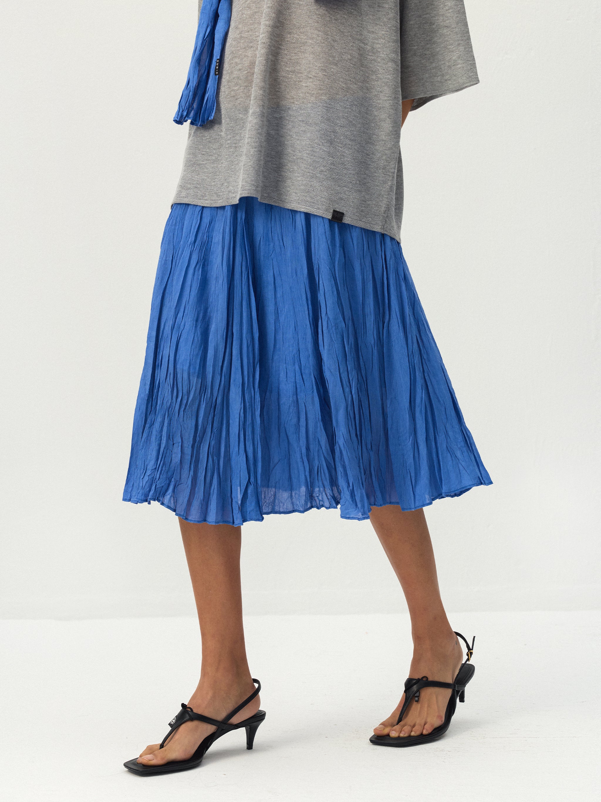 CUBIC Crinkled Pleated Midi Skirt-2