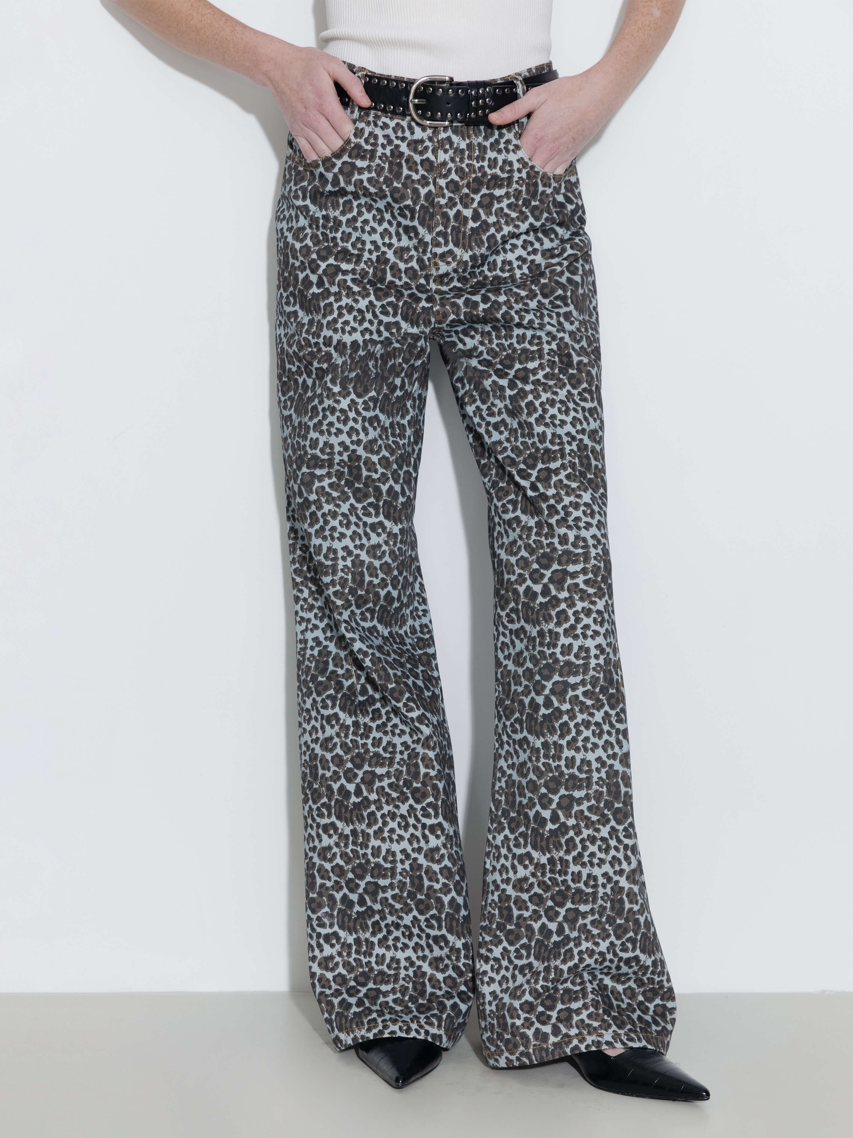 100% Cotton Leopard Print Flared Trousers-2