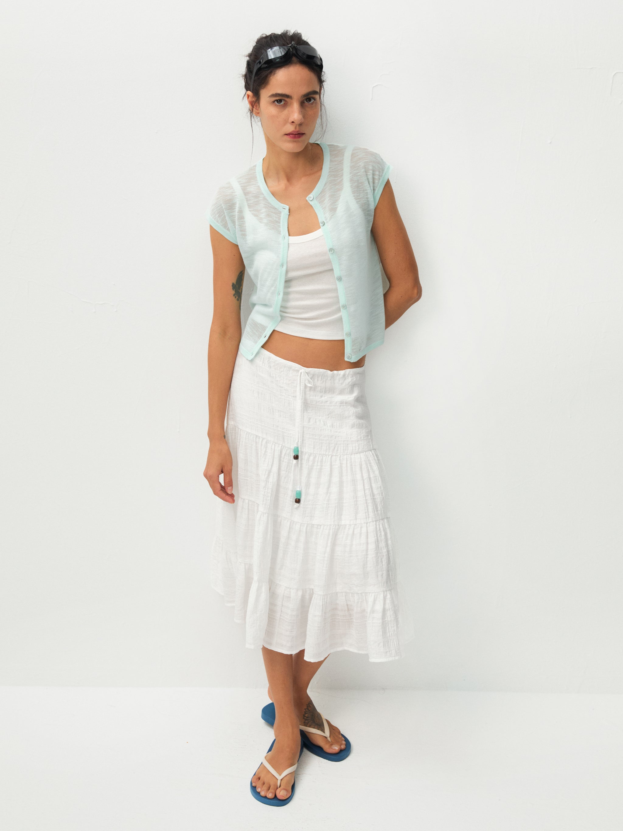 CUBIC Viscose Blend Short-Sleeve Sheer Cardigan-2