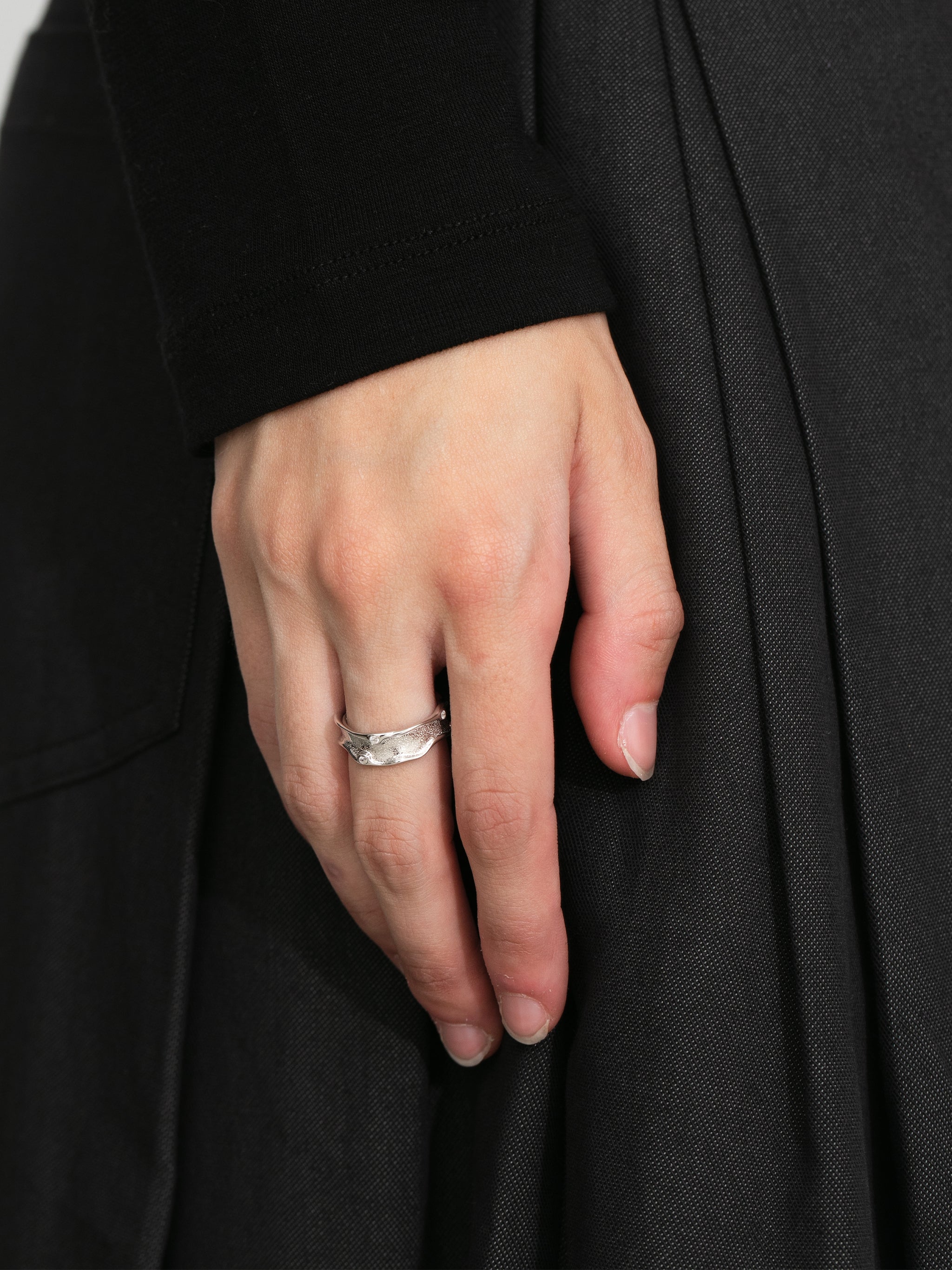 Adjustable Geometric Ruched Zircon Open Ring-2