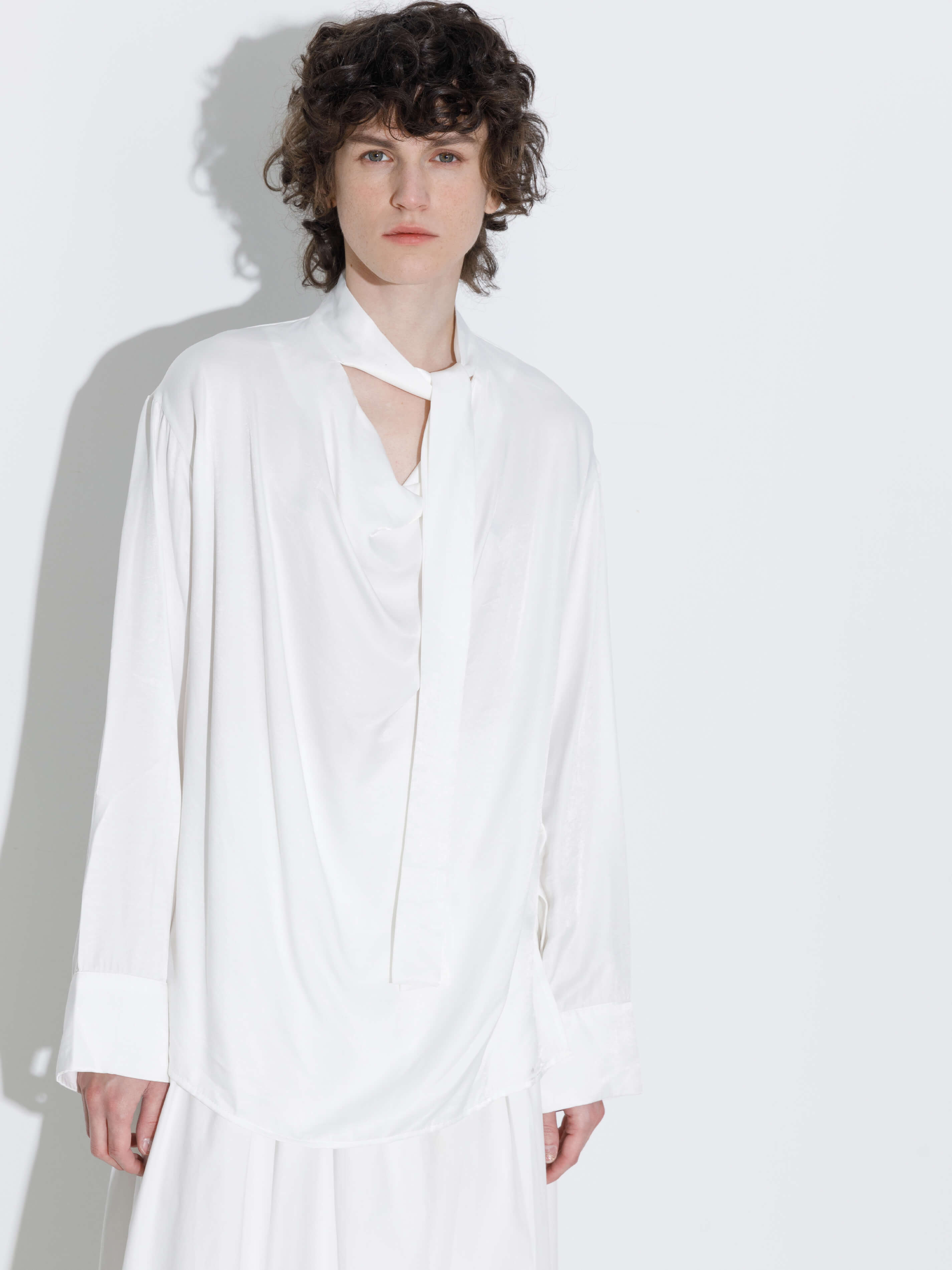 Oversize Satin Blouse with Tie-2