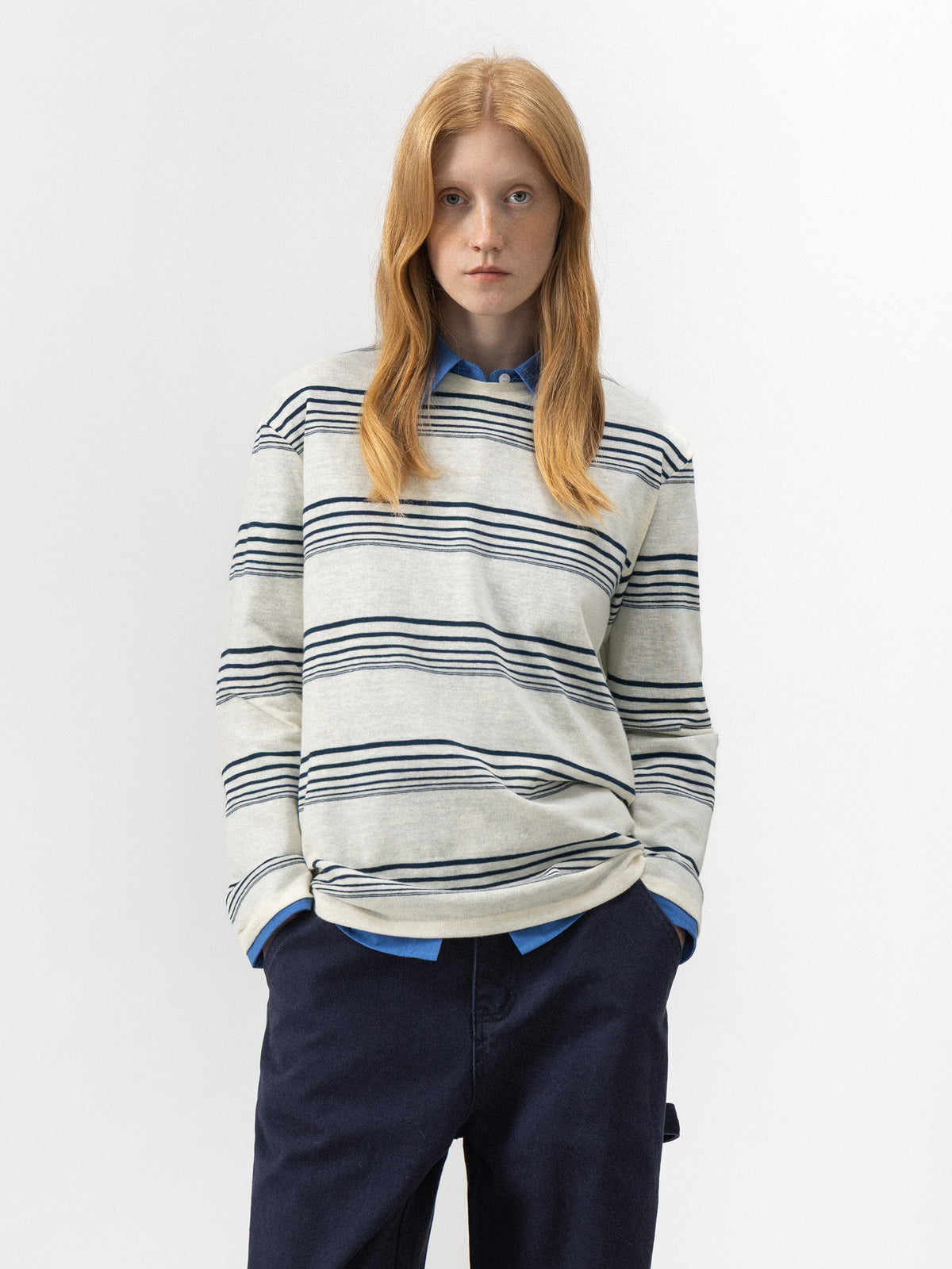 CUBIC Relaxed Striped Slub Cotton Top-2